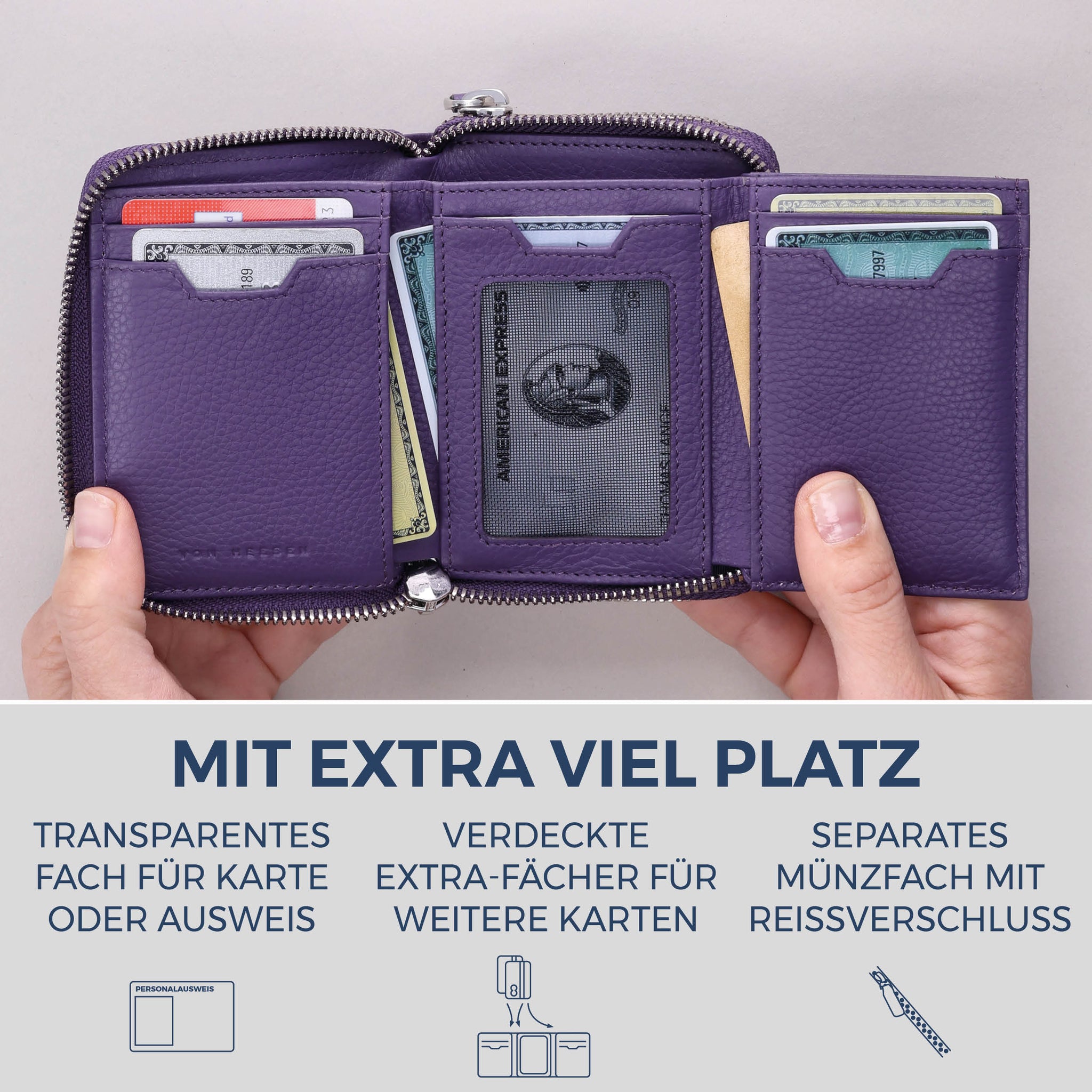 Mini-Geldbörse mit RFID-Schutz und 2 Hauptfächern (Genarbt)