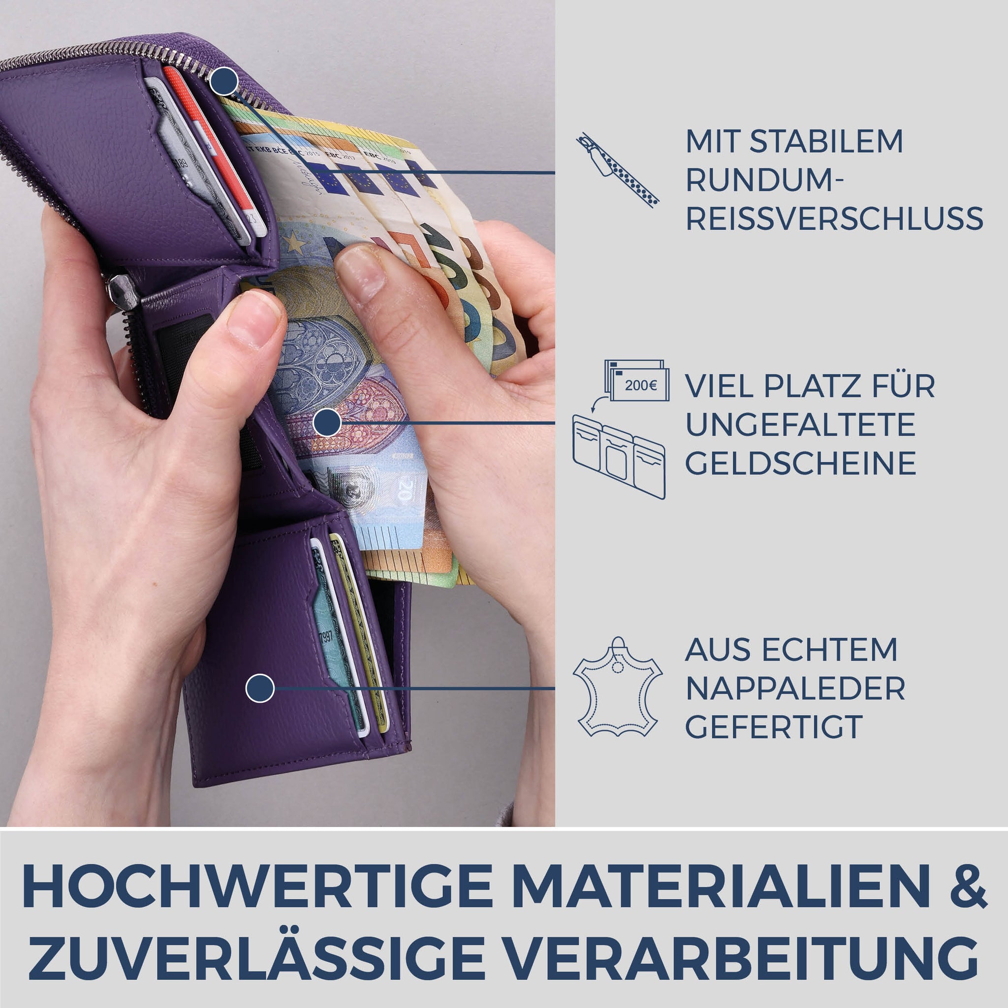 Mini-Geldbörse mit RFID-Schutz und 2 Hauptfächern (Genarbt)