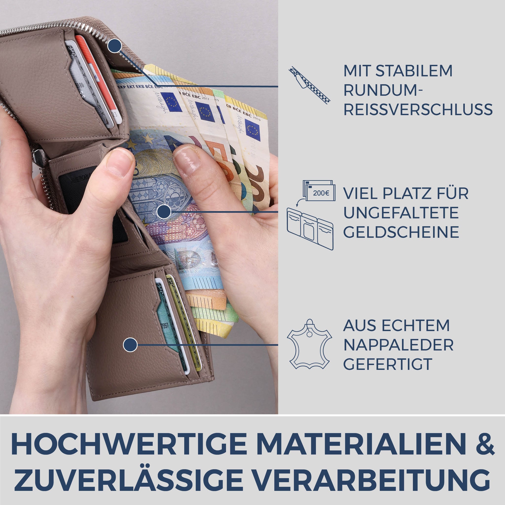 Mini-Geldbörse mit RFID-Schutz und 2 Hauptfächern (Genarbt)