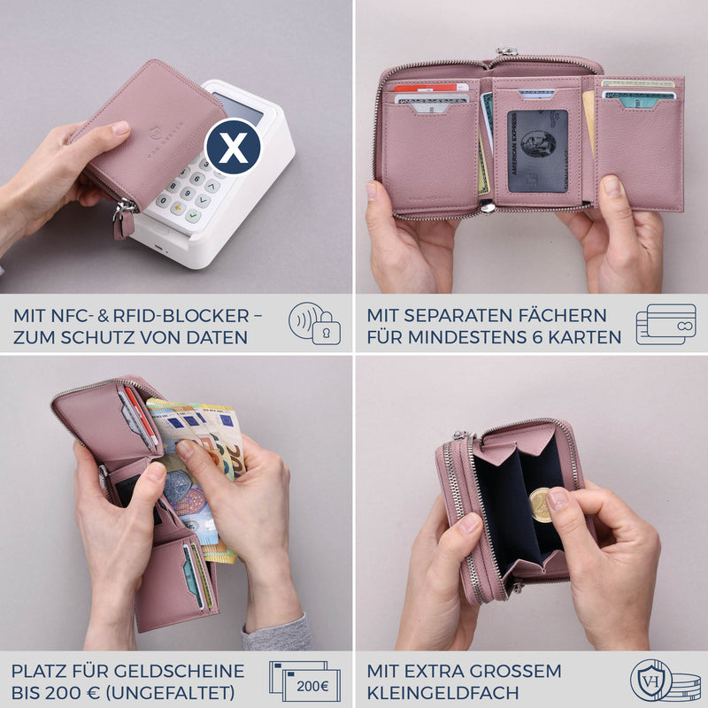 Mini-Geldbörse mit RFID-Schutz und 2 Hauptfächern (Genarbt)