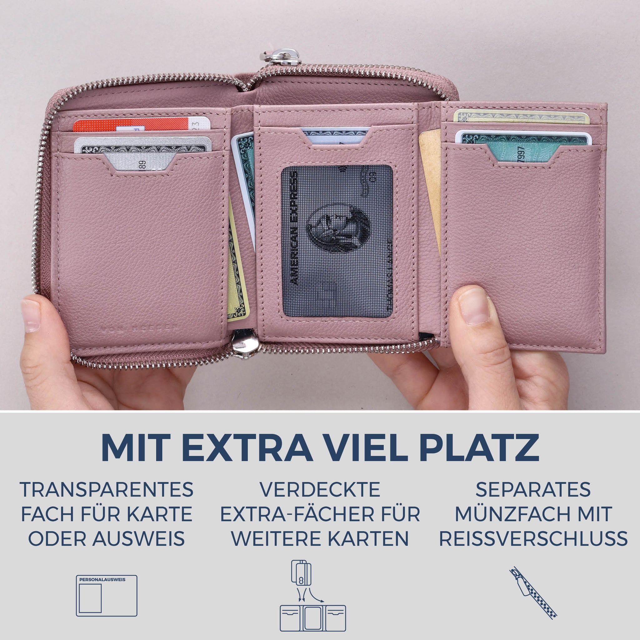 Mini-Geldbörse mit RFID-Schutz und 2 Hauptfächern (Genarbt)