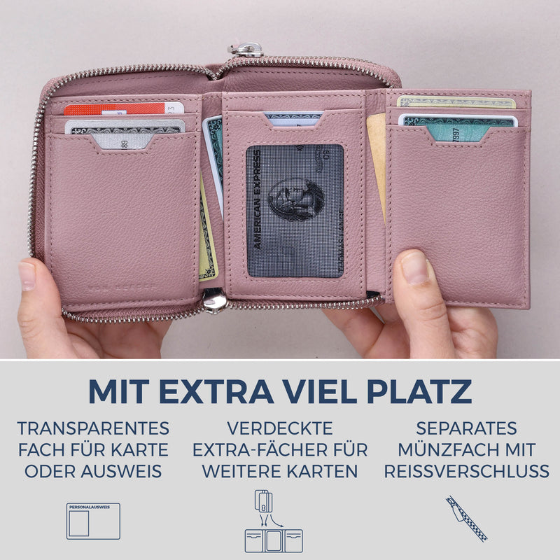 Mini-Geldbörse mit RFID-Schutz und 2 Hauptfächern (Genarbt)