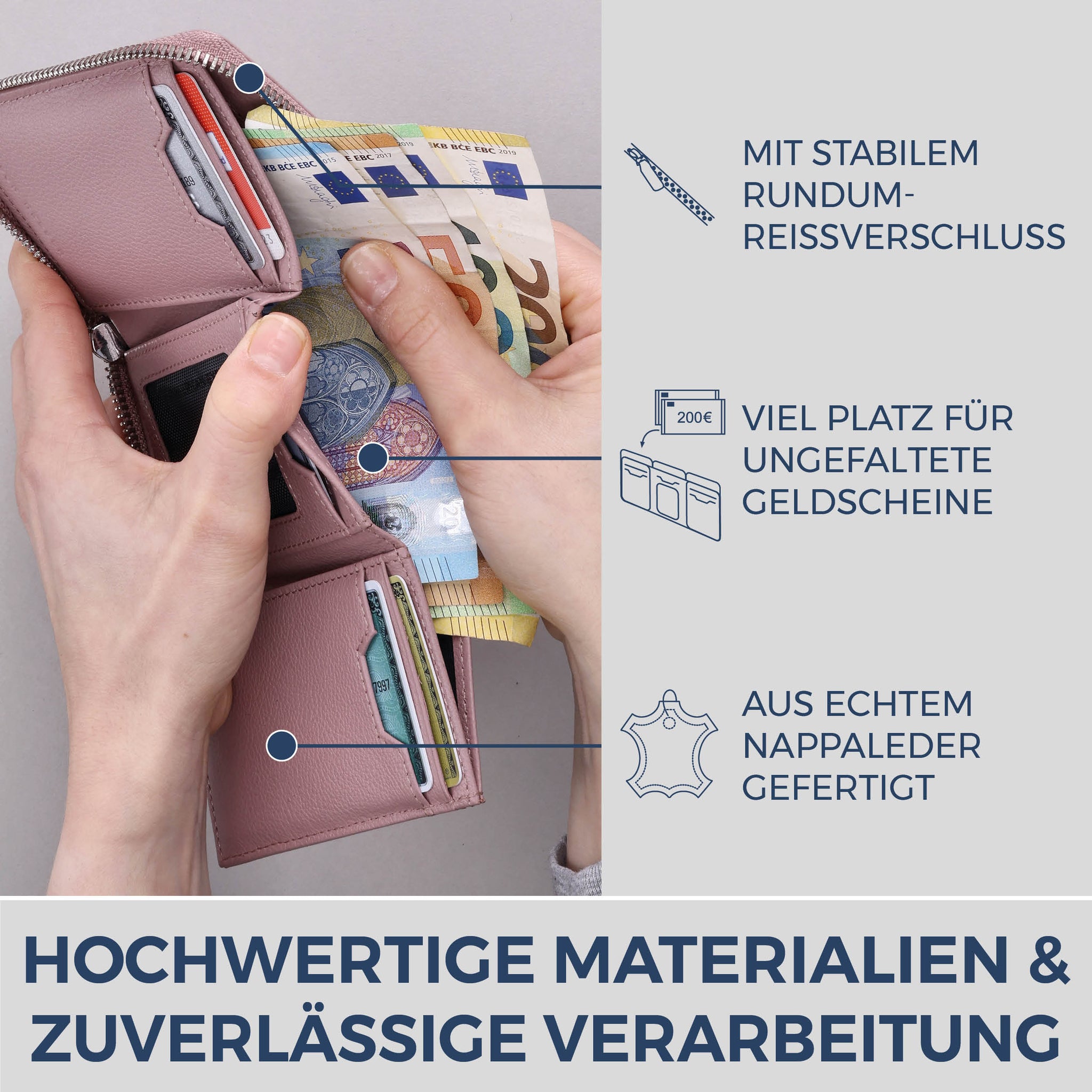 Mini-Geldbörse mit RFID-Schutz und 2 Hauptfächern (Genarbt)