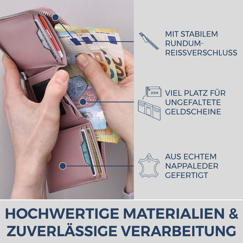 Mini-Geldbörse mit RFID-Schutz und 2 Hauptfächern (Genarbt)