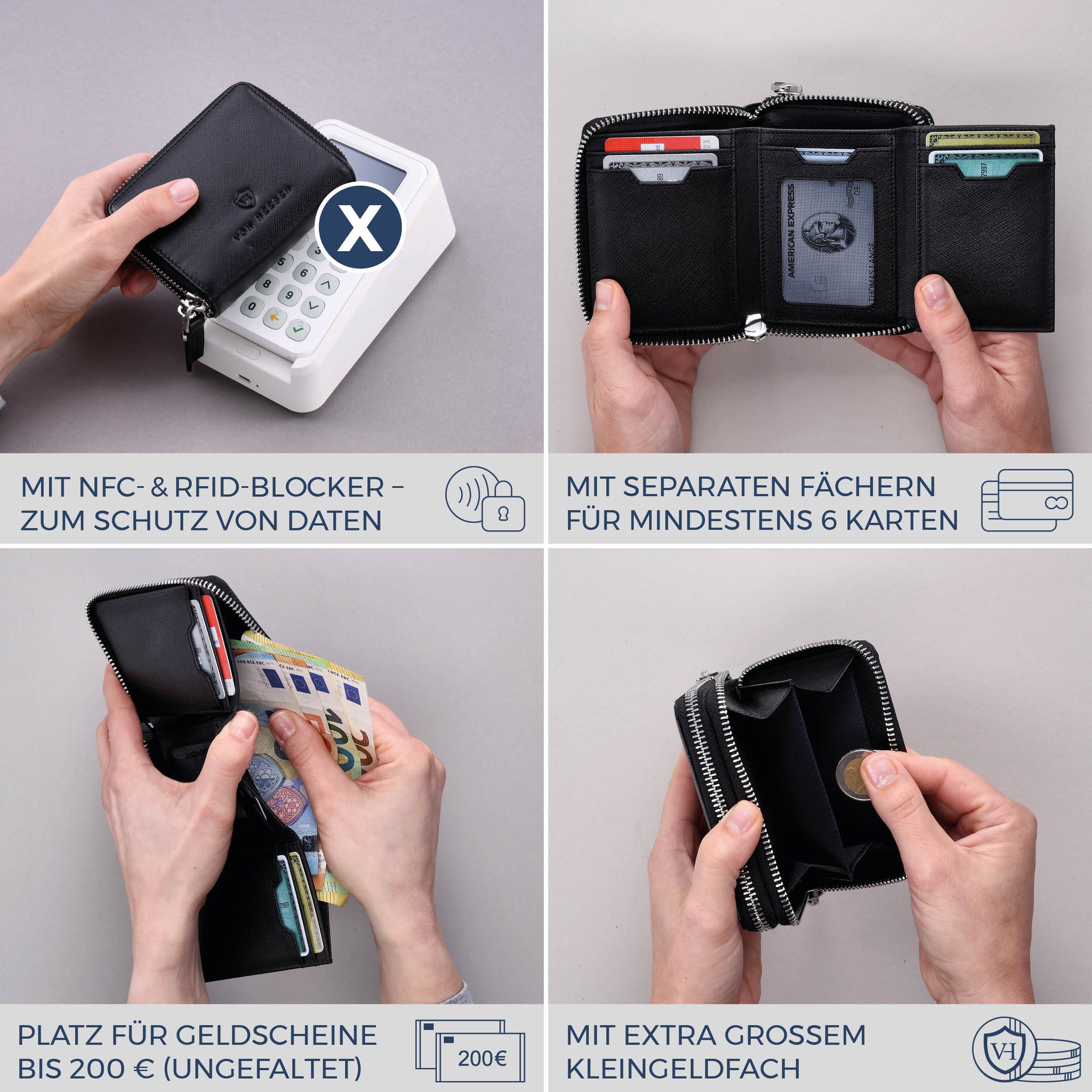 Mini-Geldbörse mit RFID-Schutz und 2 Hauptfächern (Saffiano)