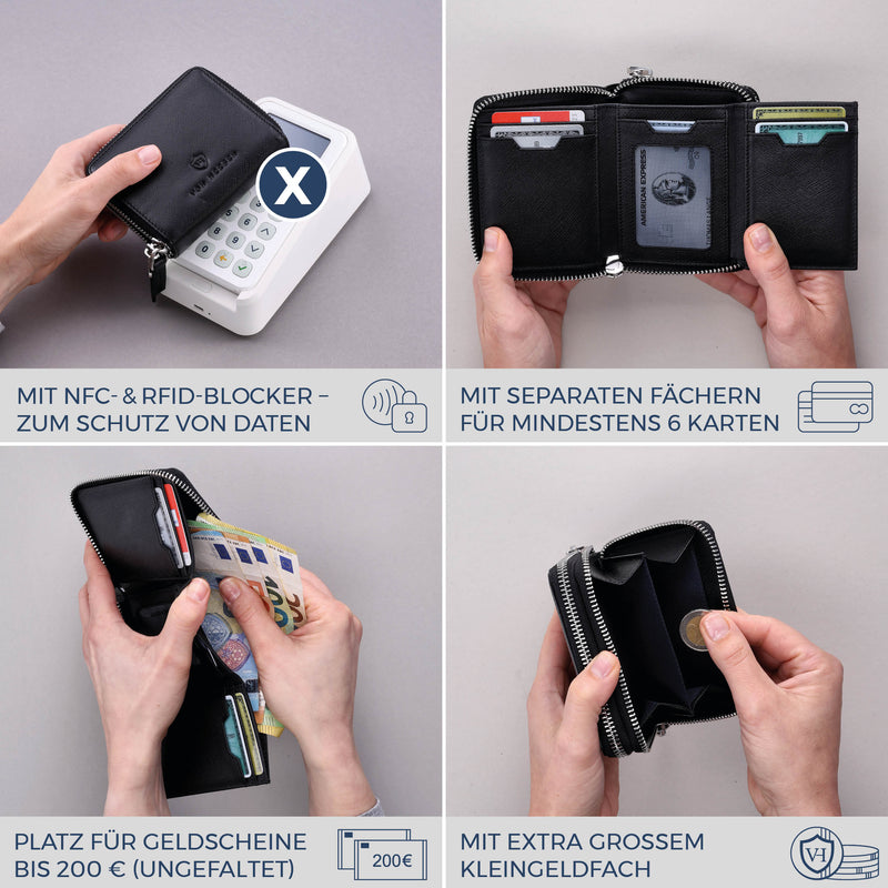 Mini-Geldbörse mit RFID-Schutz und 2 Hauptfächern (Saffiano)