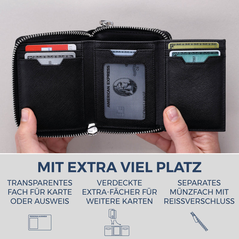 Mini-Geldbörse mit RFID-Schutz und 2 Hauptfächern (Saffiano)