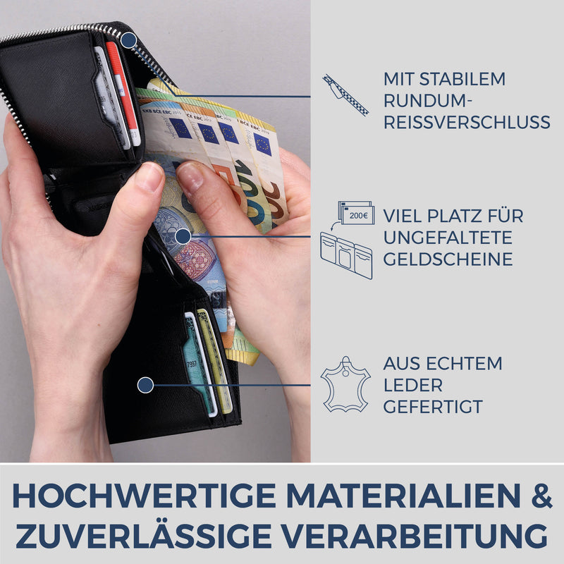 Mini-Geldbörse mit RFID-Schutz und 2 Hauptfächern (Saffiano)