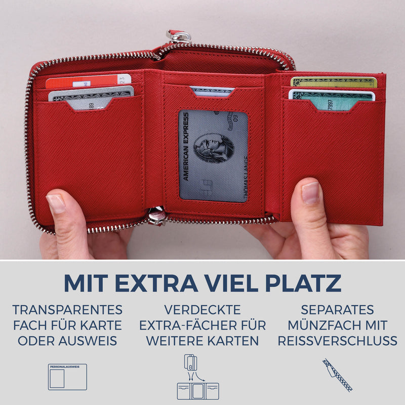 Mini-Geldbörse mit RFID-Schutz und 2 Hauptfächern (Saffiano)