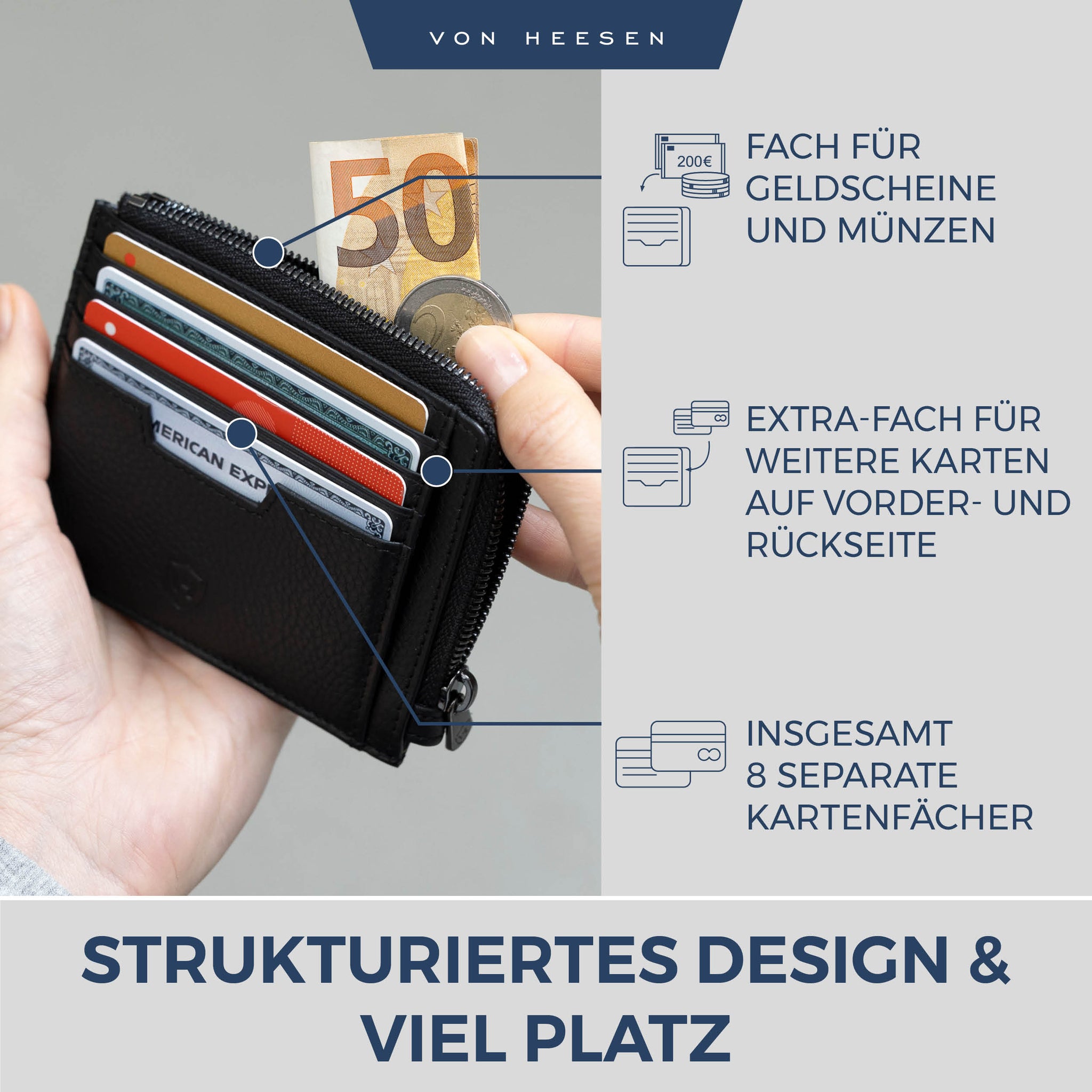 Kartenetui mit RFID-Schutz & 10 Kartenfächer (Genarbt)