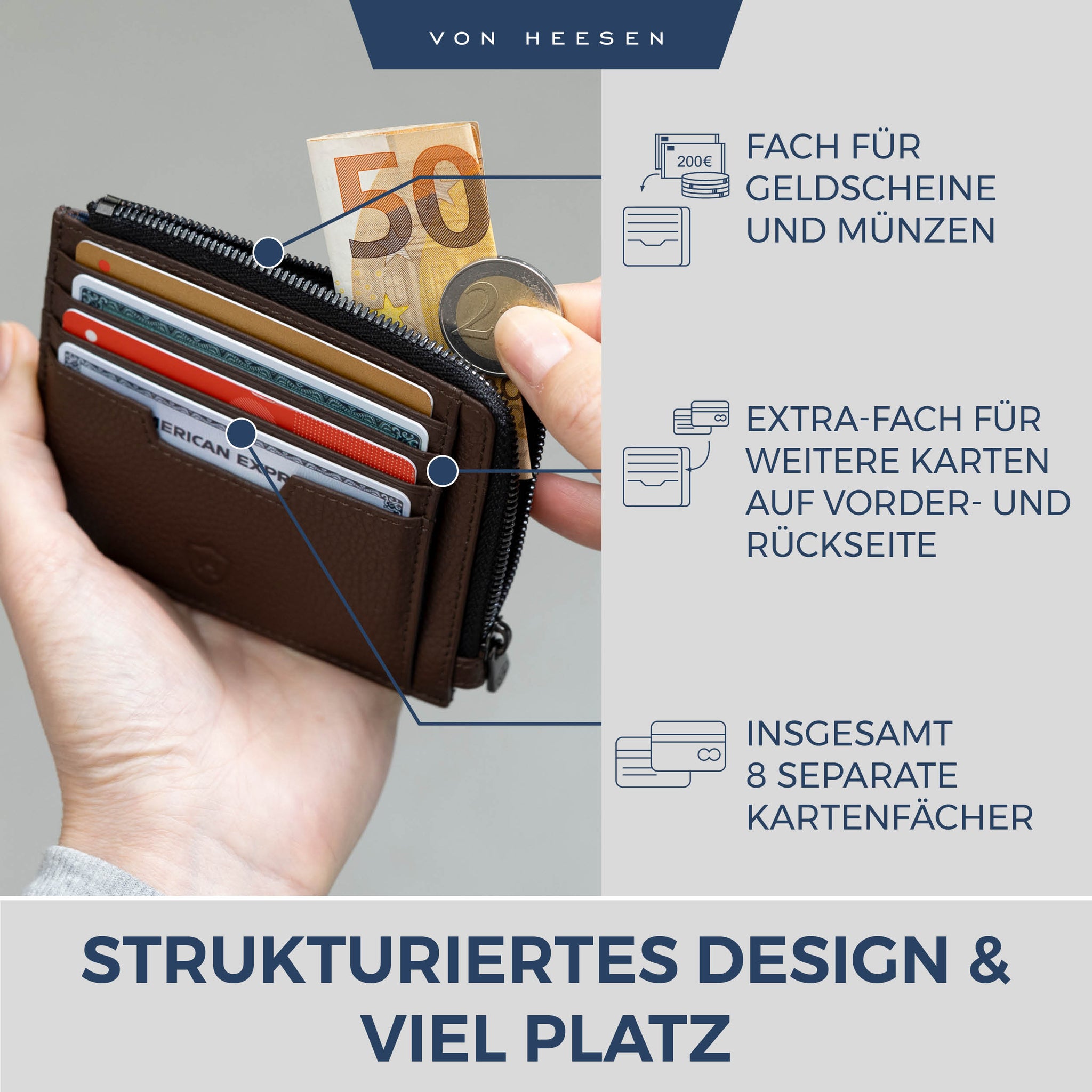 Kartenetui mit RFID-Schutz & 10 Kartenfächer (Genarbt)