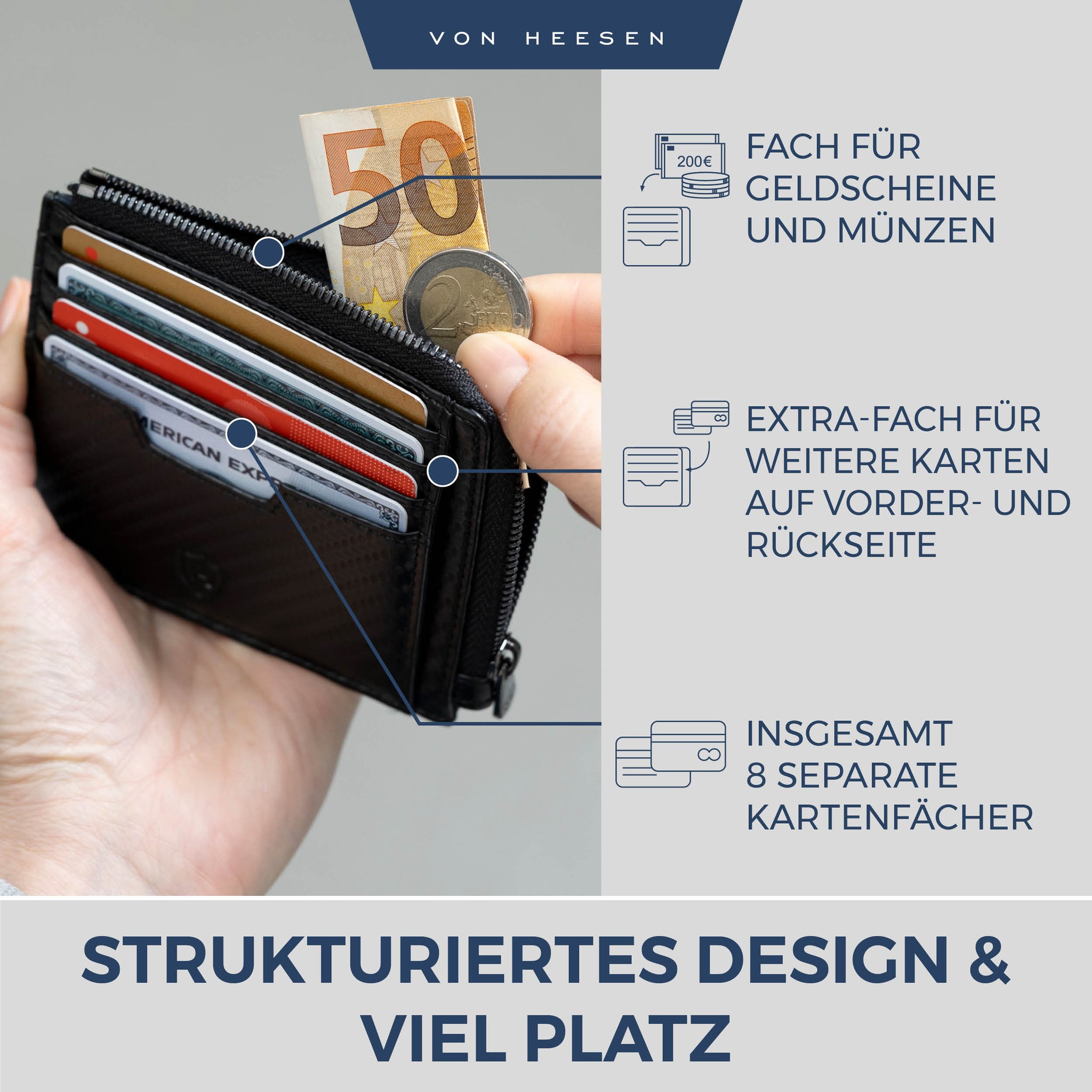 Kartenetui mit RFID-Schutz & 10 Kartenfächer (Genarbt)