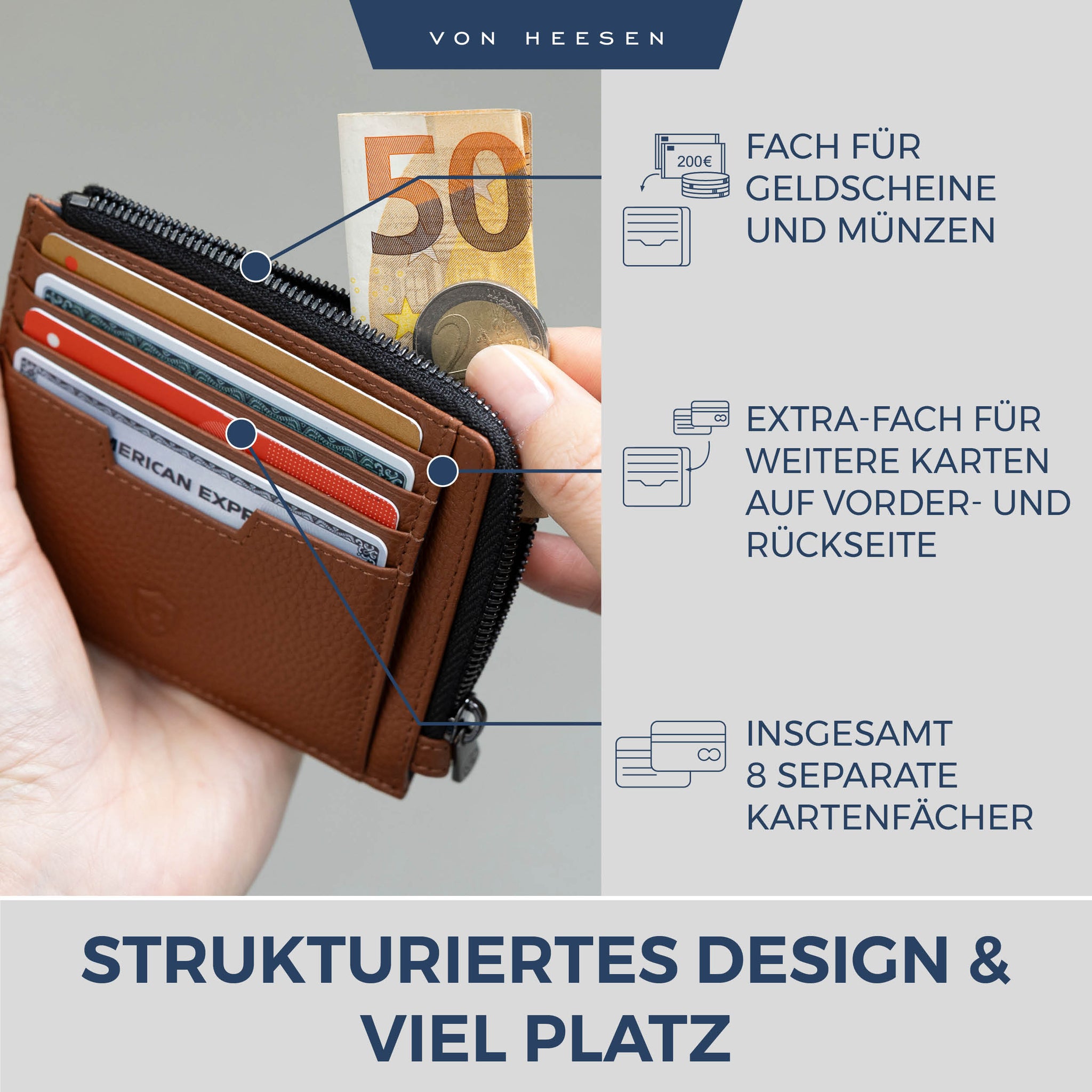 Kartenetui mit RFID-Schutz & 10 Kartenfächer (Genarbt)