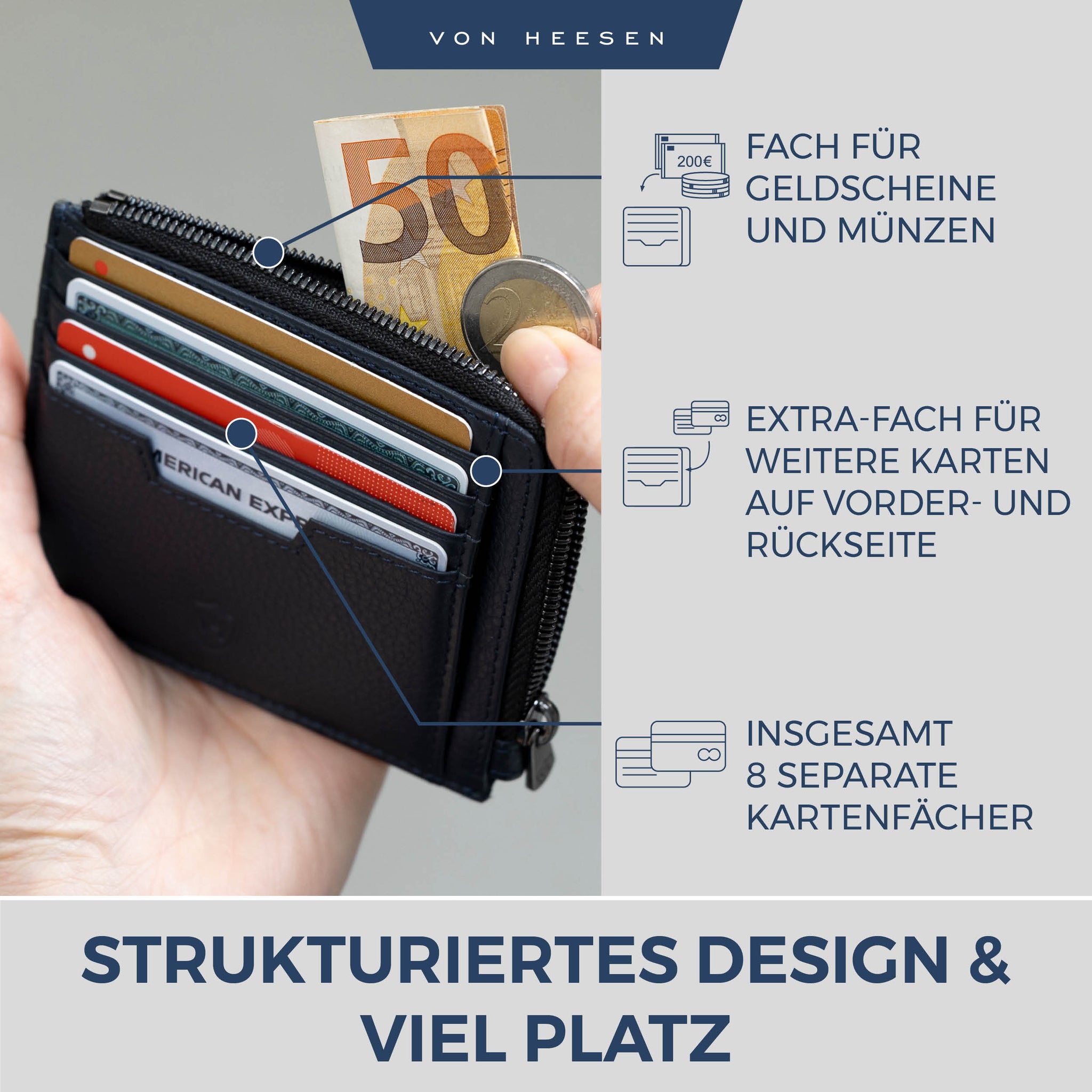 Kartenetui mit RFID-Schutz & 10 Kartenfächer (Genarbt)