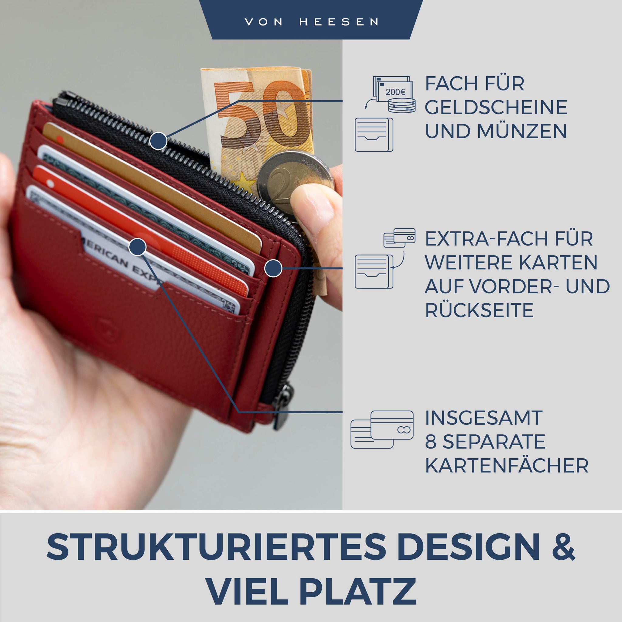 Kartenetui mit RFID-Schutz & 10 Kartenfächer (Genarbt)