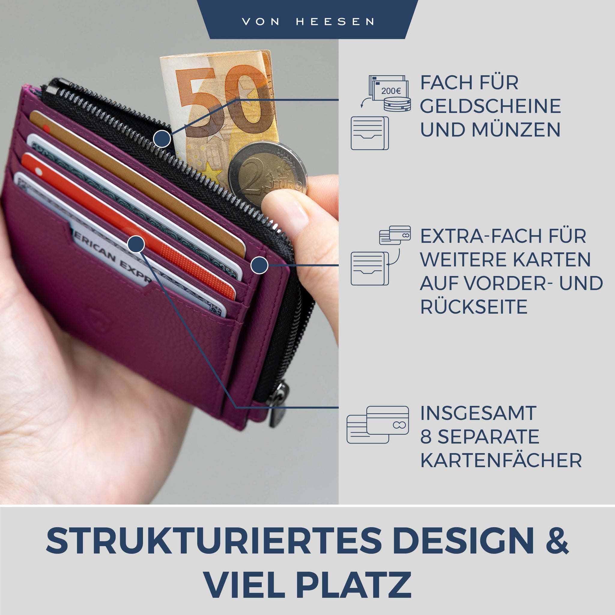 Kartenetui mit RFID-Schutz & 10 Kartenfächer (Genarbt)