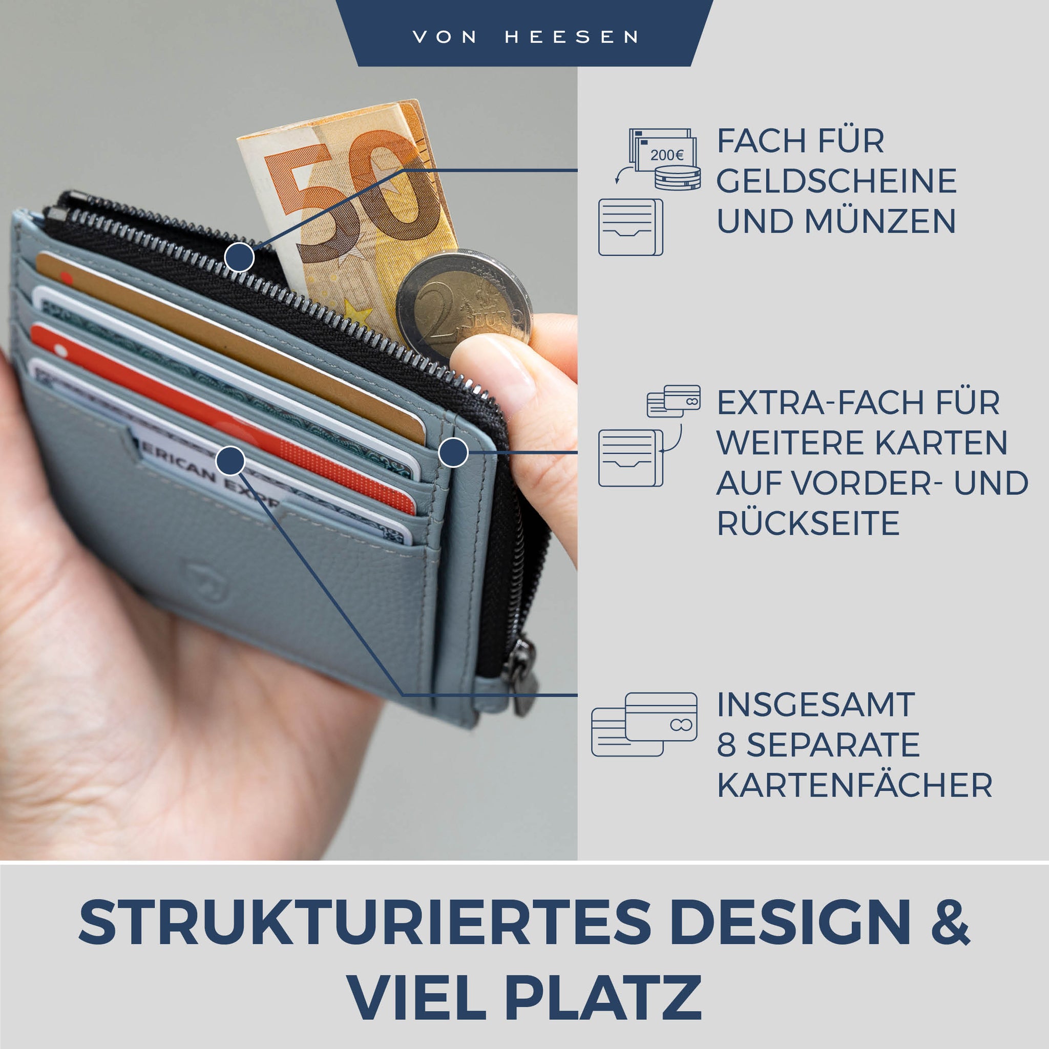 Kartenetui mit RFID-Schutz & 10 Kartenfächer (Genarbt)