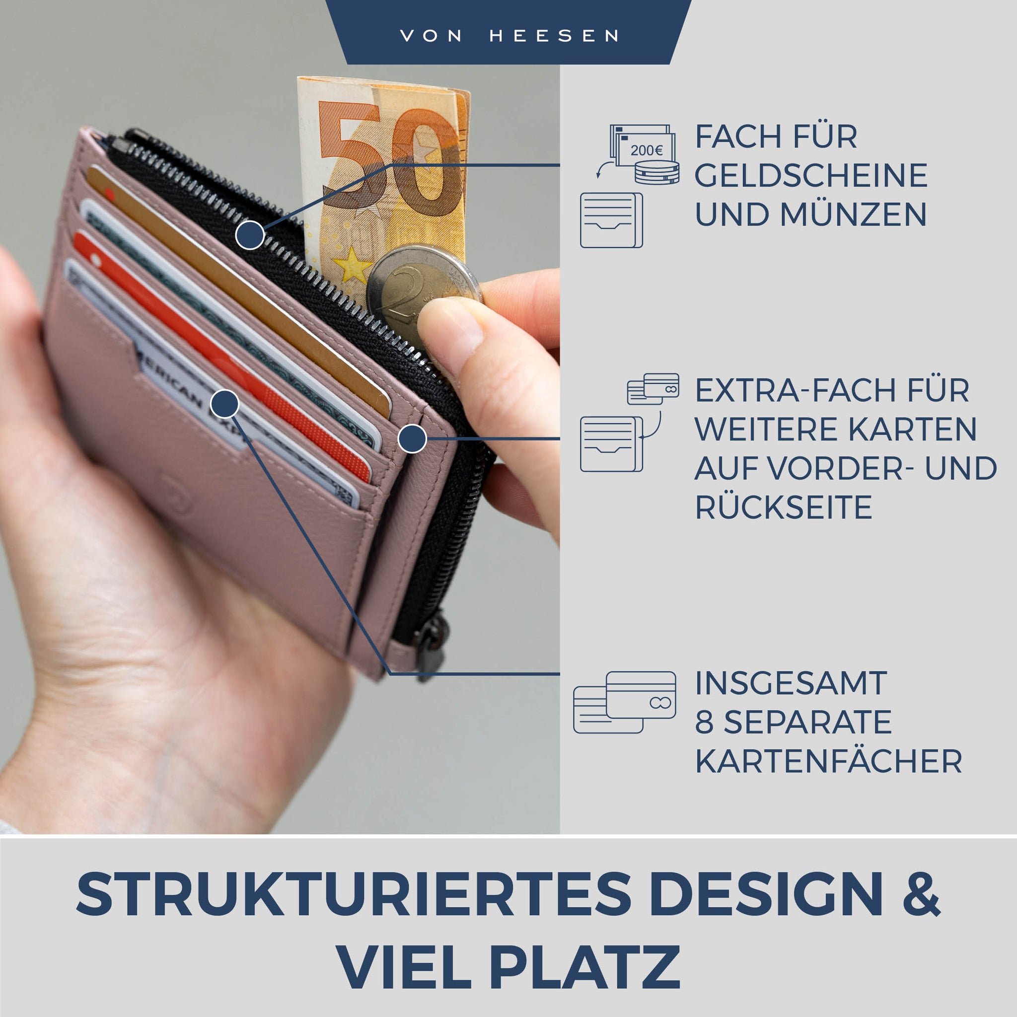 Kartenetui mit RFID-Schutz & 10 Kartenfächer (Genarbt)