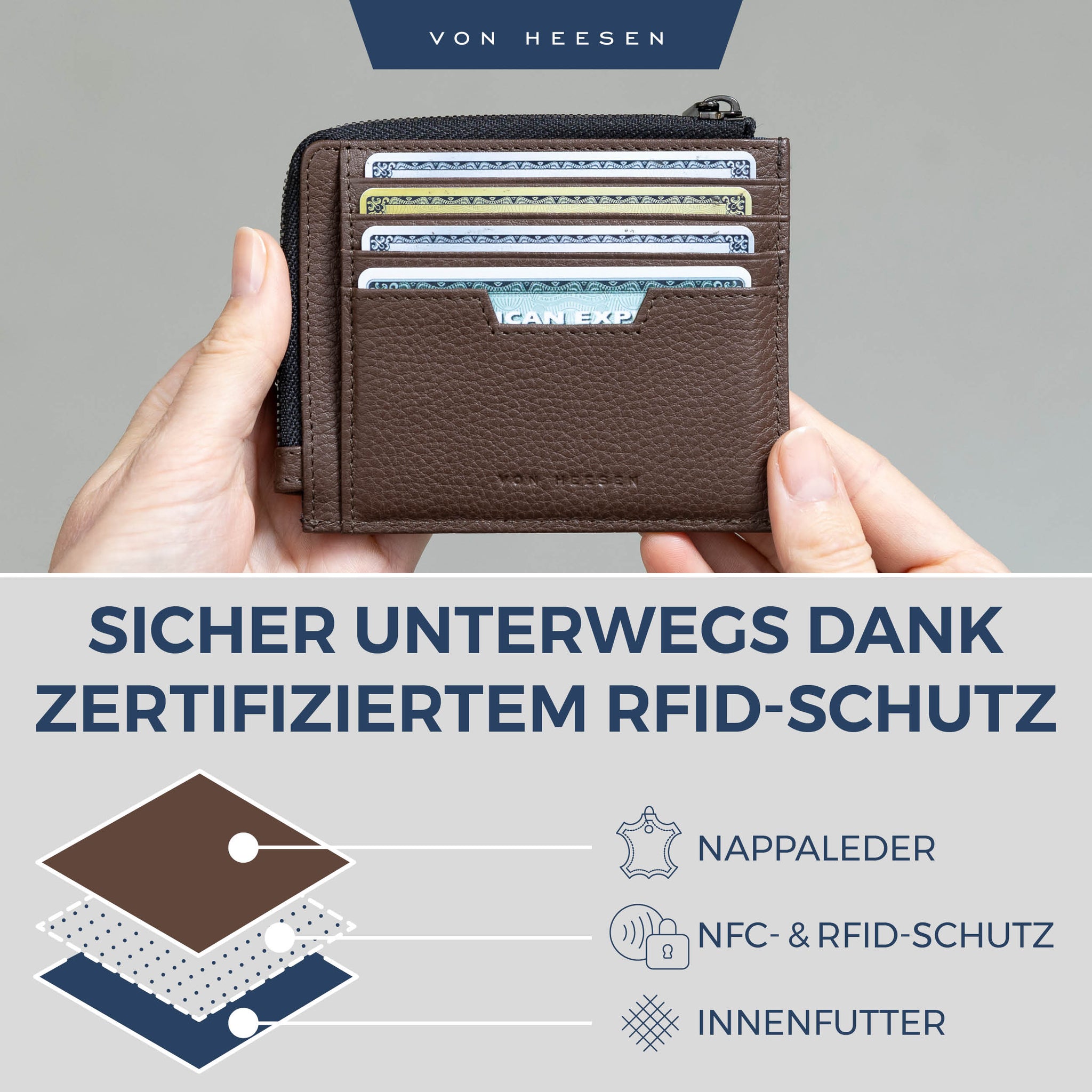 Kartenetui mit RFID-Schutz & 10 Kartenfächer (Genarbt)