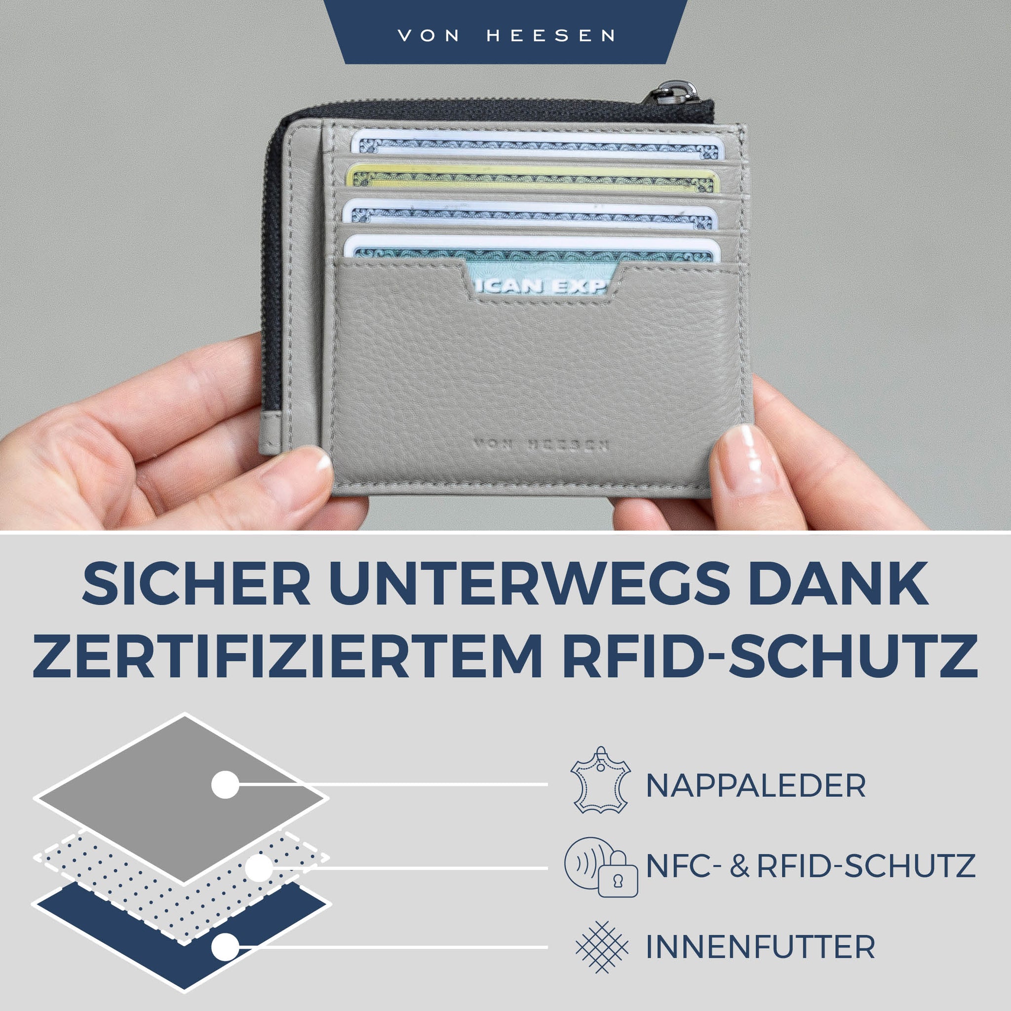 Kartenetui mit RFID-Schutz & 10 Kartenfächer (Genarbt)