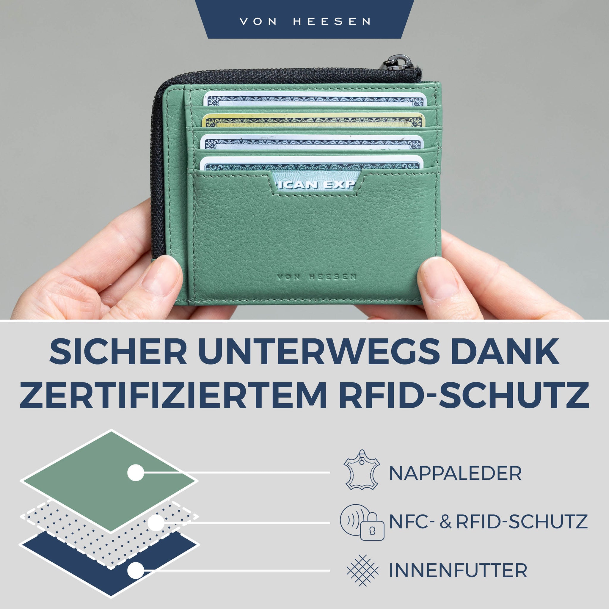 Kartenetui mit RFID-Schutz & 10 Kartenfächer (Genarbt)