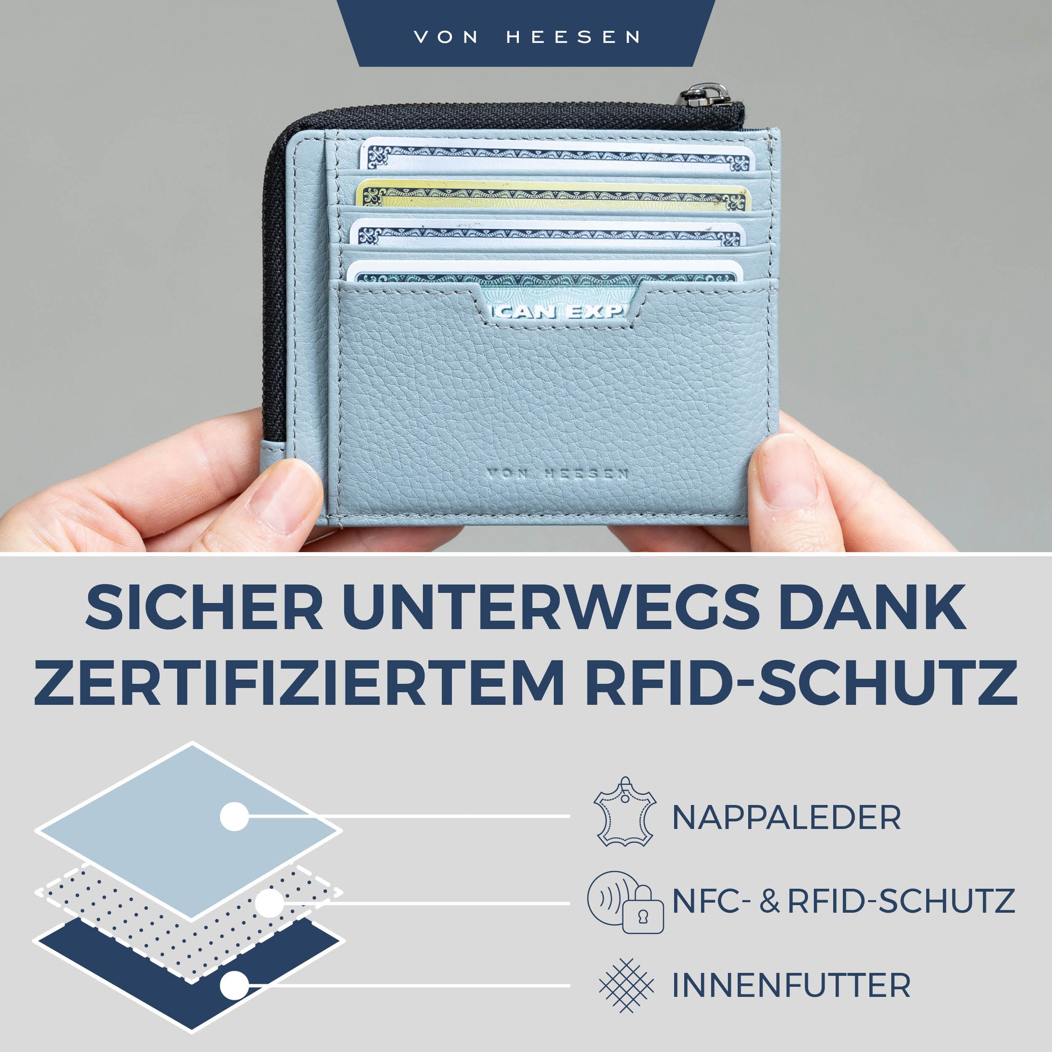 Kartenetui mit RFID-Schutz & 10 Kartenfächer (Genarbt)