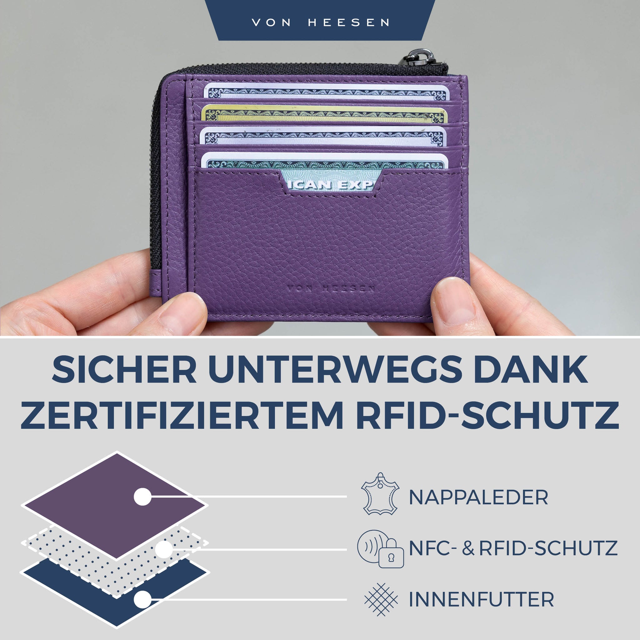 Kartenetui mit RFID-Schutz & 10 Kartenfächer (Genarbt)