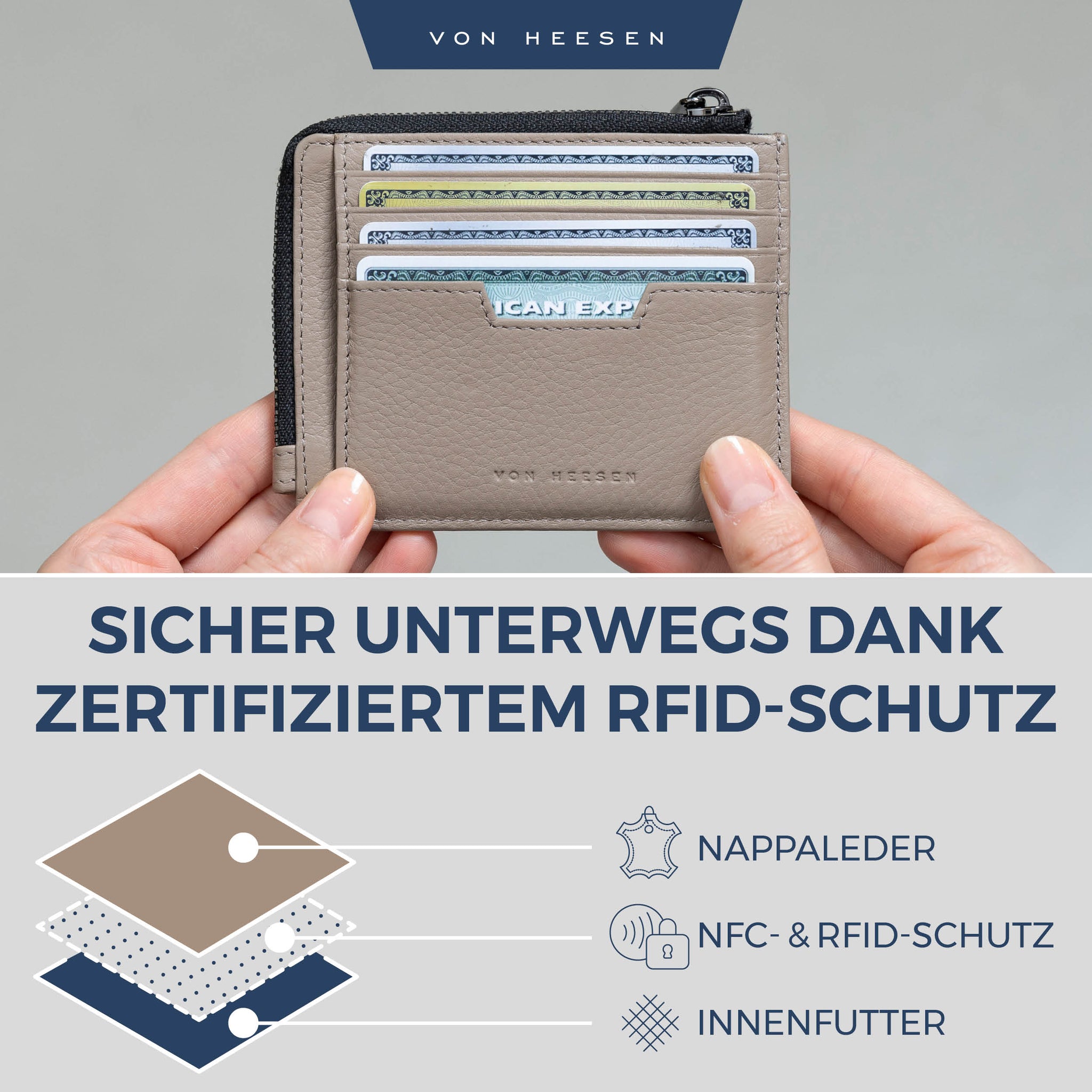 Kartenetui mit RFID-Schutz & 10 Kartenfächer (Genarbt)