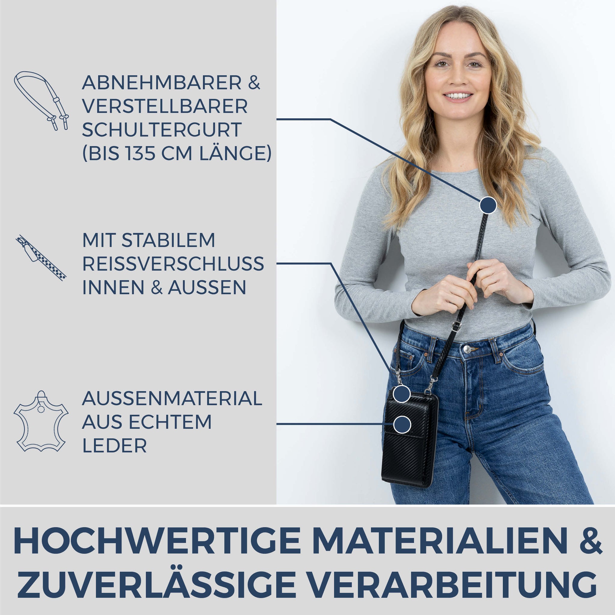 Geldbörse mit Handyfach, RFID-Schutz & 18 Kartenfächer (Carbon)