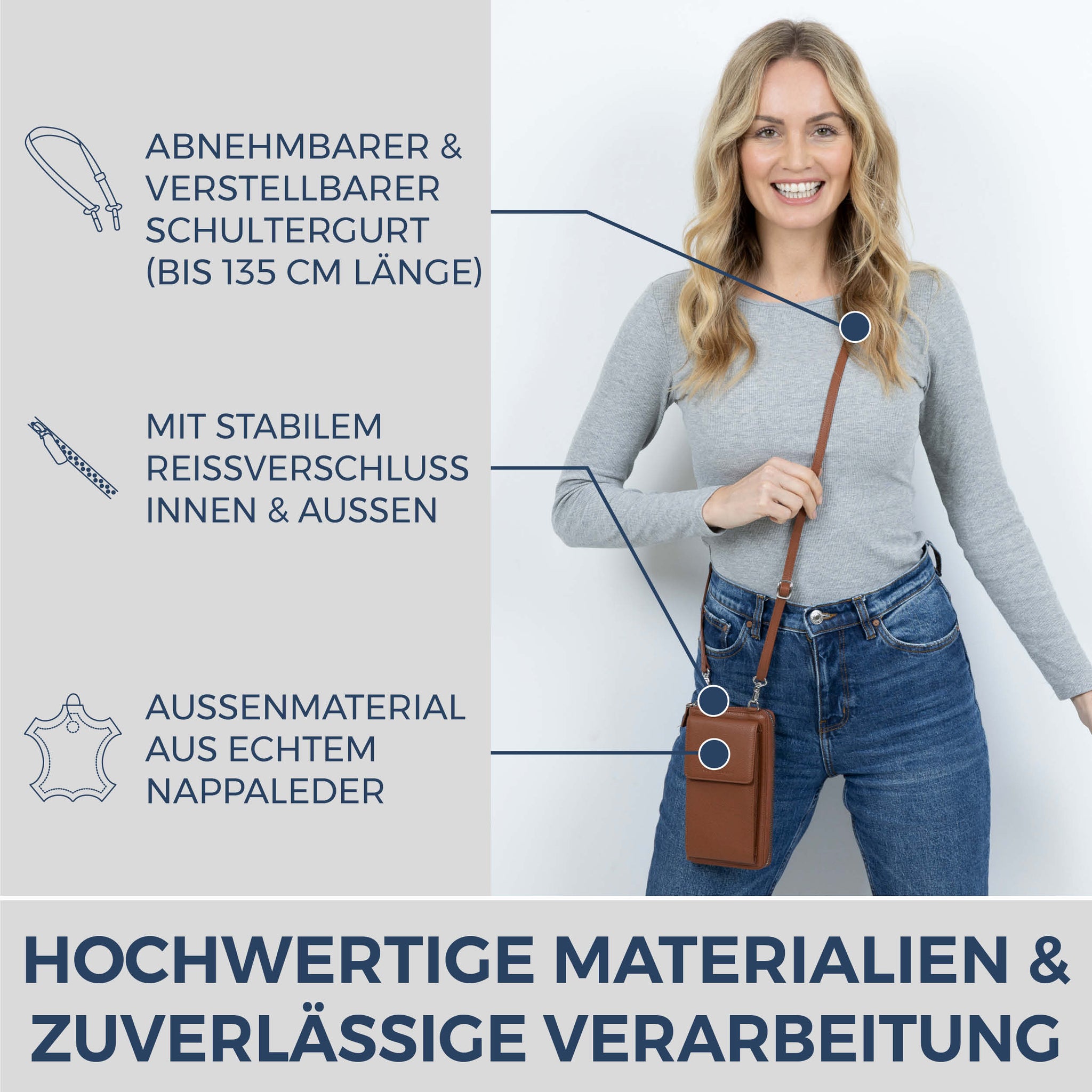 Geldbörse mit Handyfach, RFID-Schutz & 18 Kartenfächer (Genarbt)