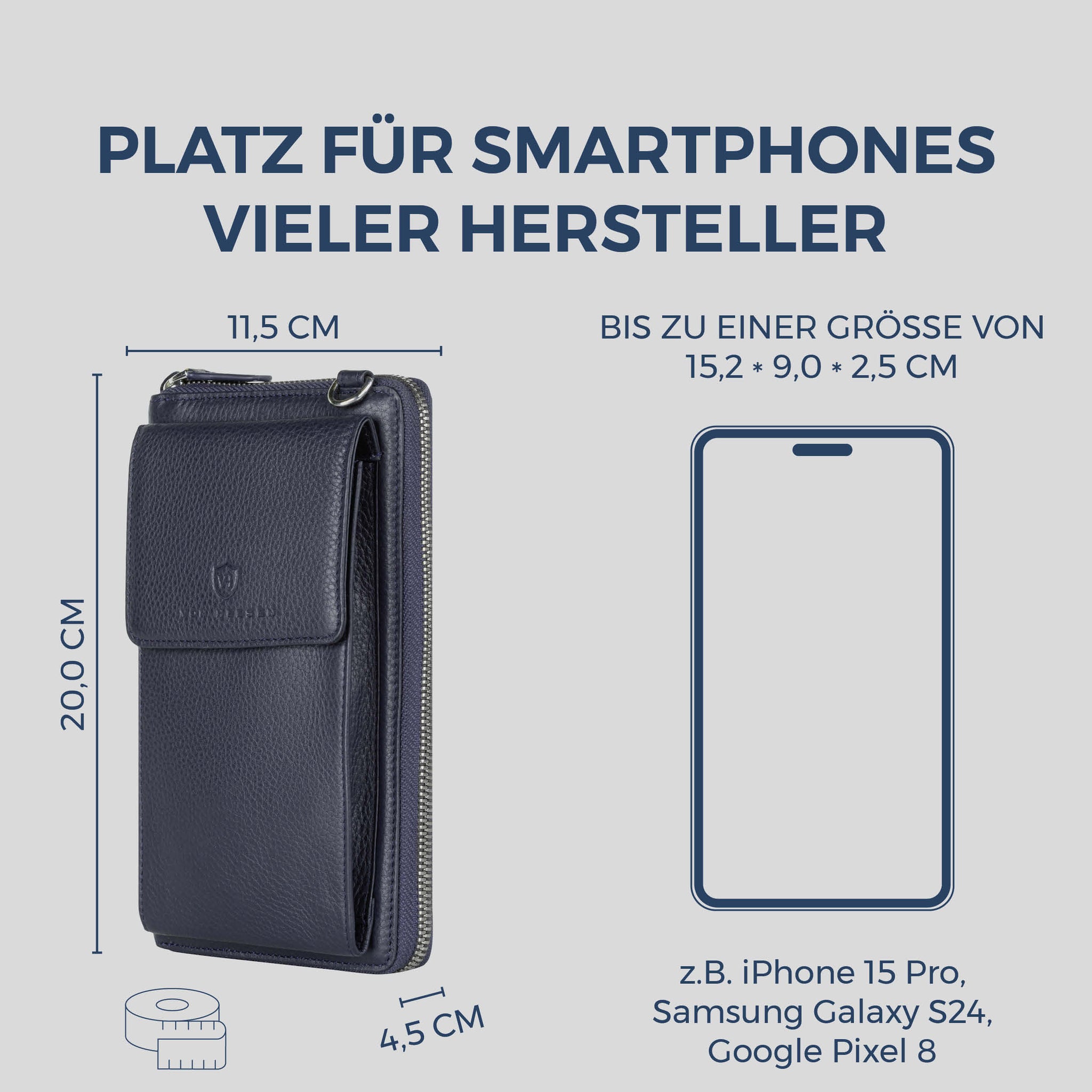 Geldbörse mit Handyfach, RFID-Schutz & 18 Kartenfächer (Genarbt)