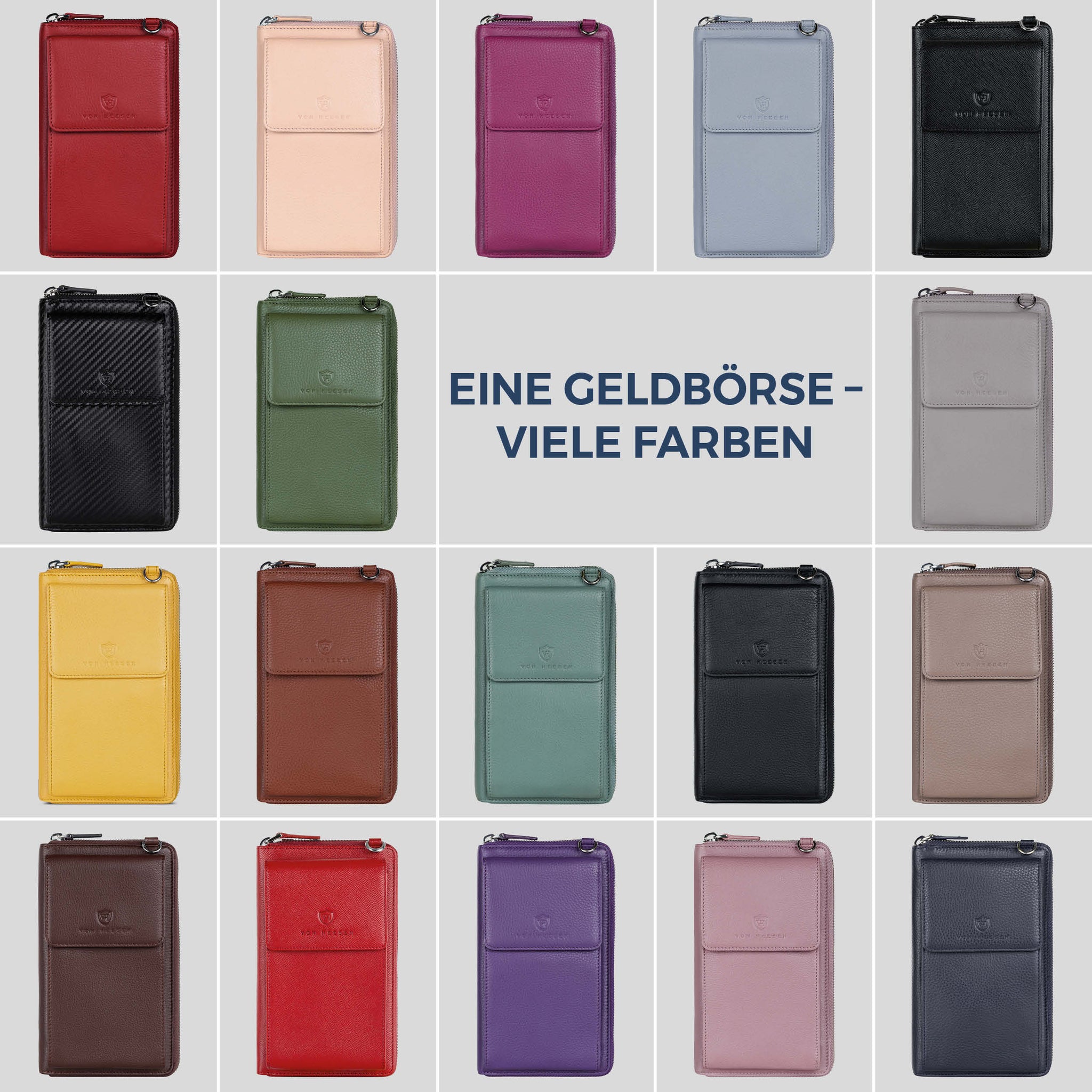 Geldbörse mit Handyfach, RFID-Schutz & 18 Kartenfächer (Genarbt)