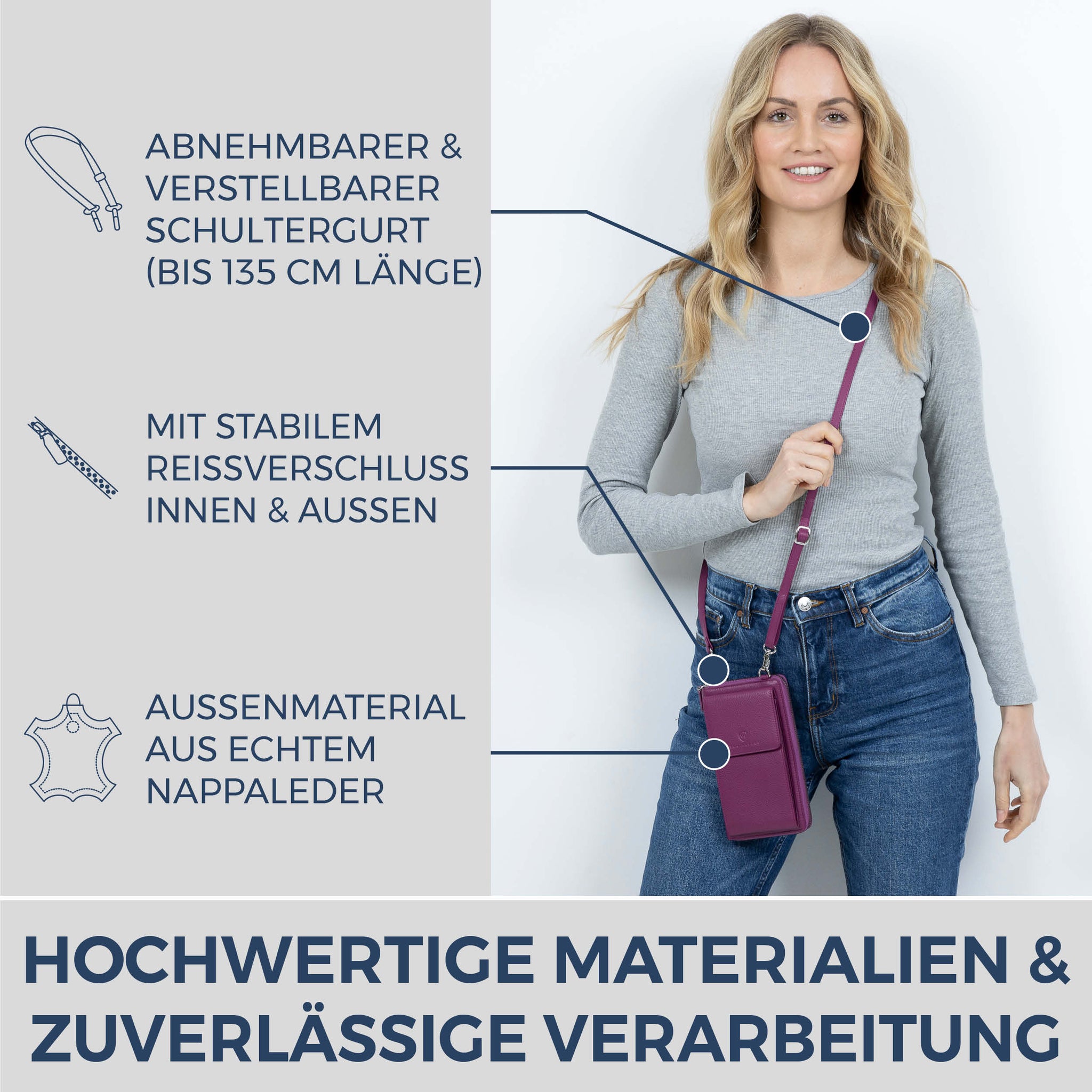 Geldbörse mit Handyfach, RFID-Schutz & 18 Kartenfächer (Genarbt)