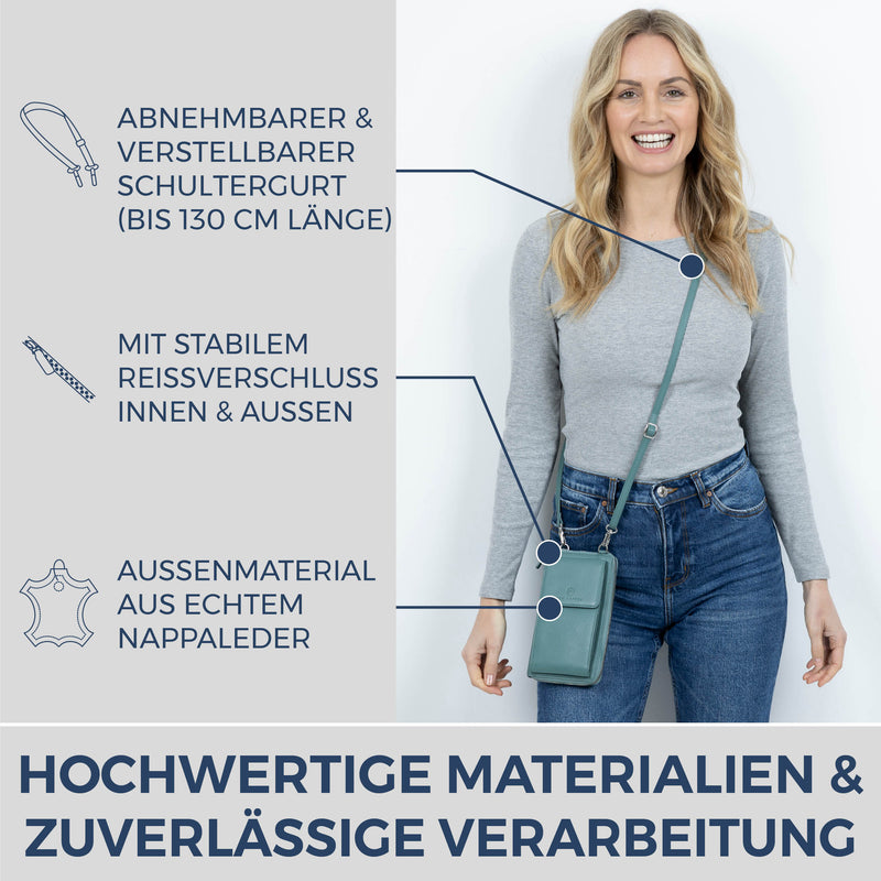 Geldbörse mit Handyfach, RFID-Schutz & 18 Kartenfächer (Genarbt)