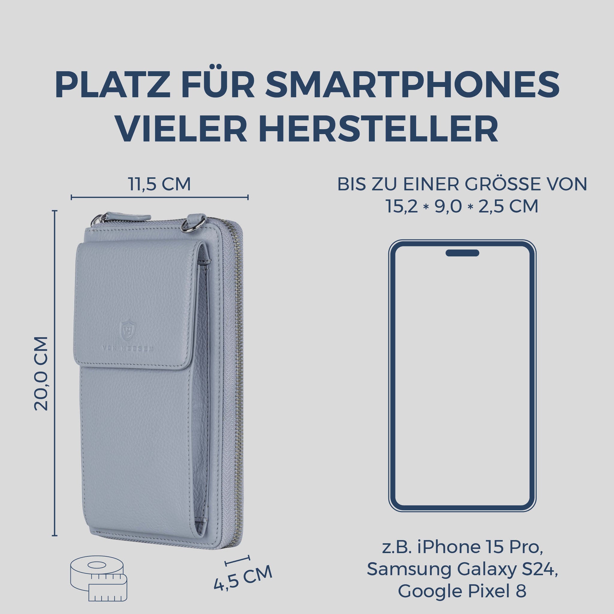 Geldbörse mit Handyfach, RFID-Schutz & 18 Kartenfächer (Genarbt)