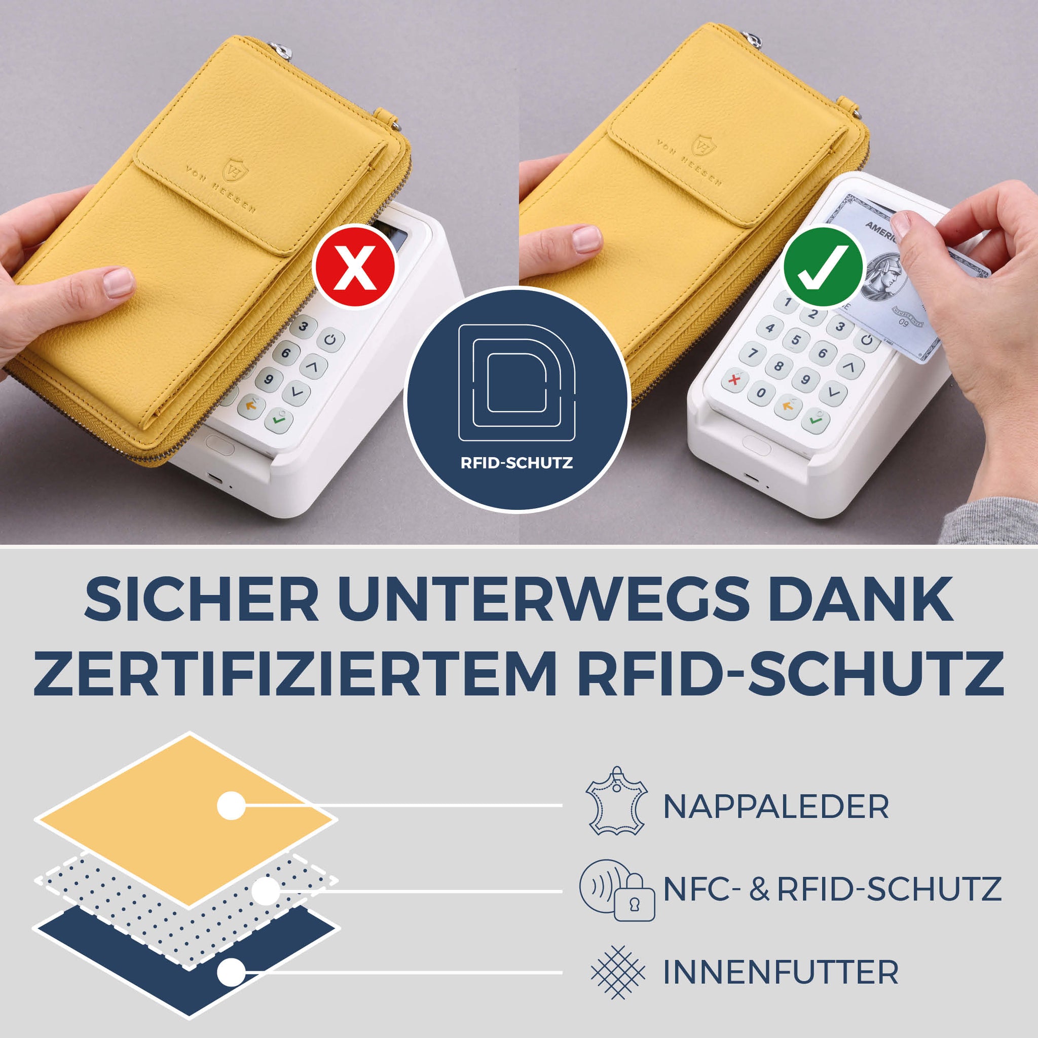Geldbörse mit Handyfach, RFID-Schutz & 18 Kartenfächer (Genarbt)