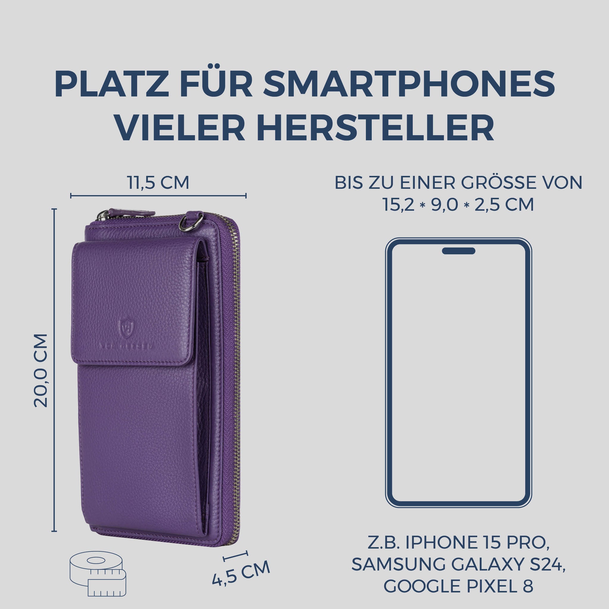 Geldbörse mit Handyfach, RFID-Schutz & 18 Kartenfächer (Genarbt)