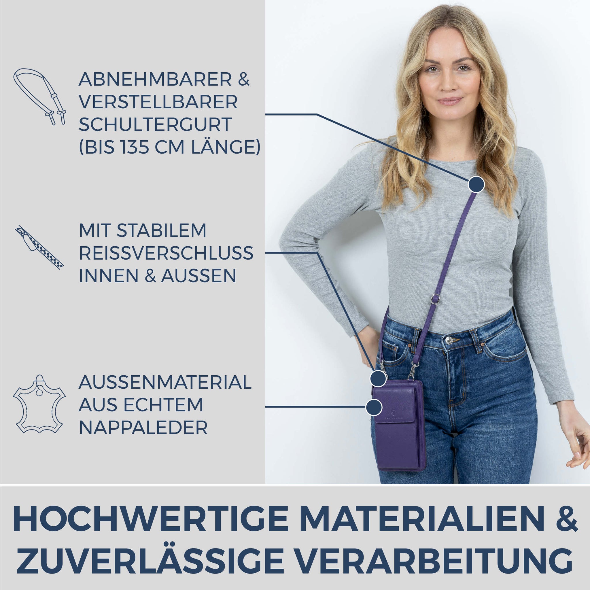 Geldbörse mit Handyfach, RFID-Schutz & 18 Kartenfächer (Genarbt)
