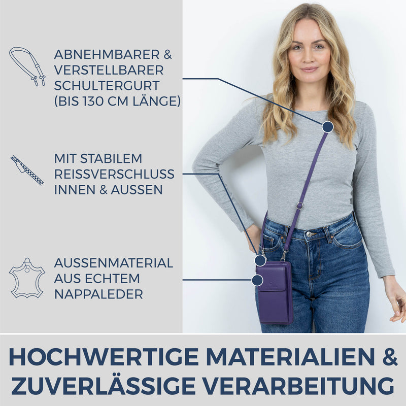 Geldbörse mit Handyfach, RFID-Schutz & 18 Kartenfächer (Genarbt)