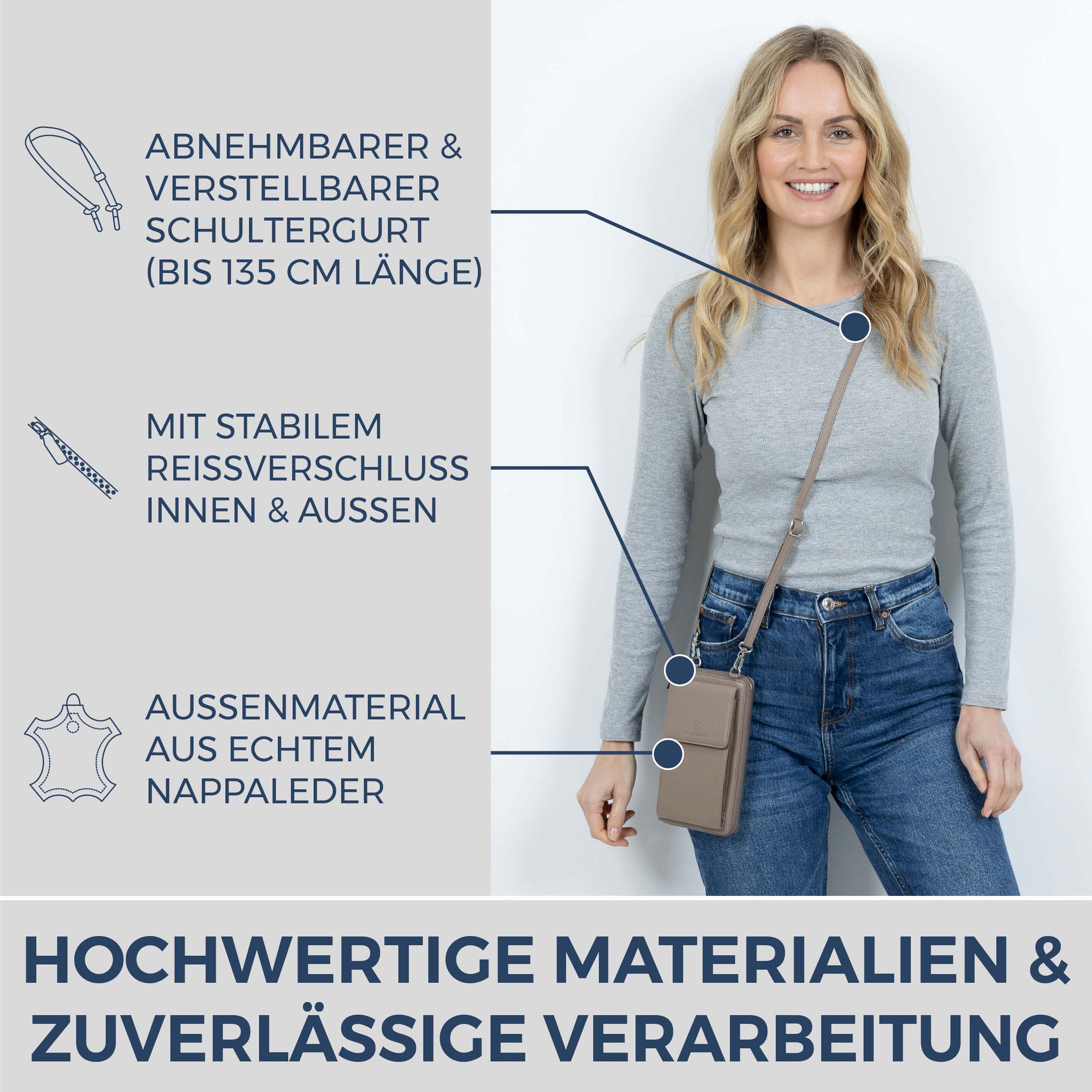 Geldbörse mit Handyfach, RFID-Schutz & 18 Kartenfächer (Genarbt)