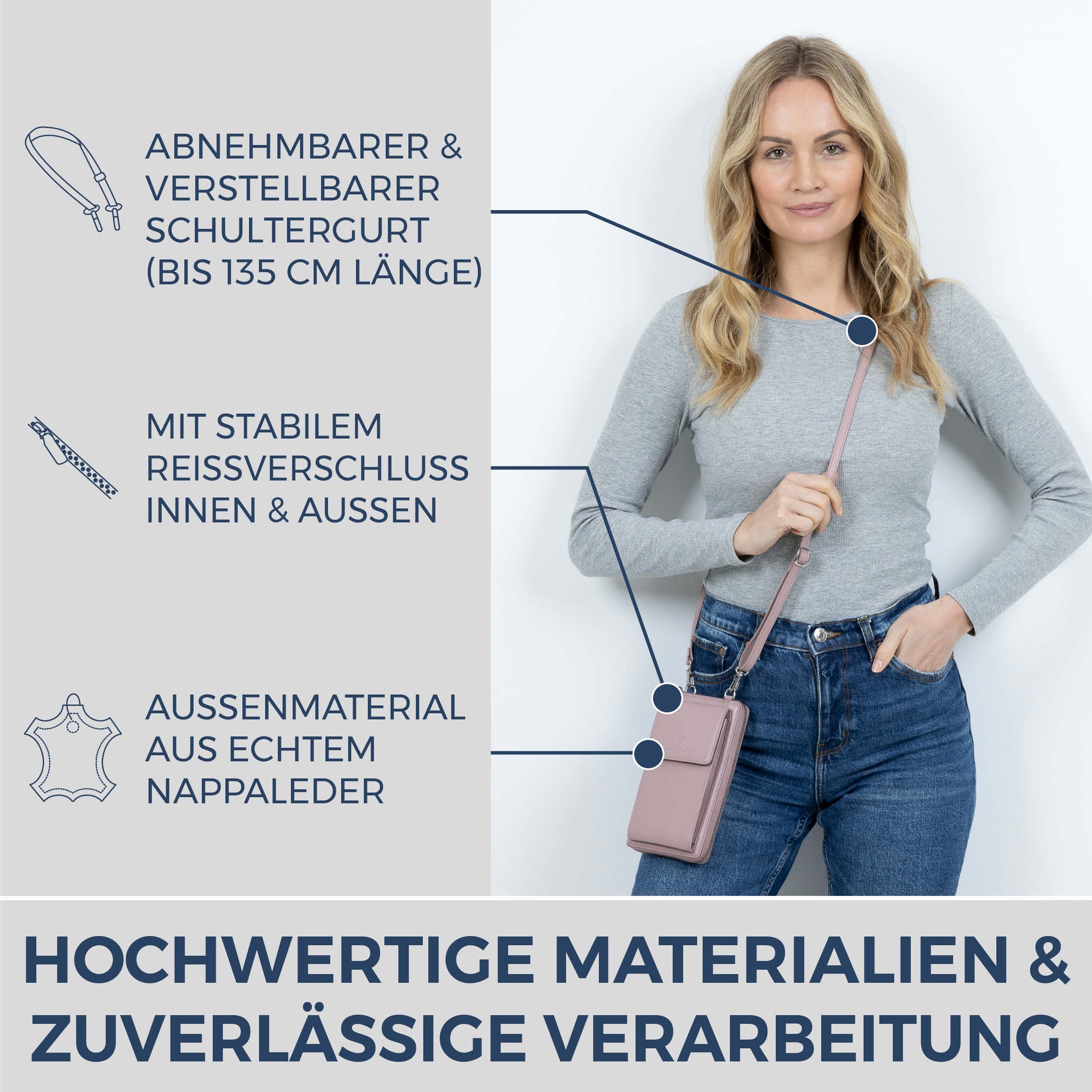 Geldbörse mit Handyfach, RFID-Schutz & 18 Kartenfächer (Genarbt)