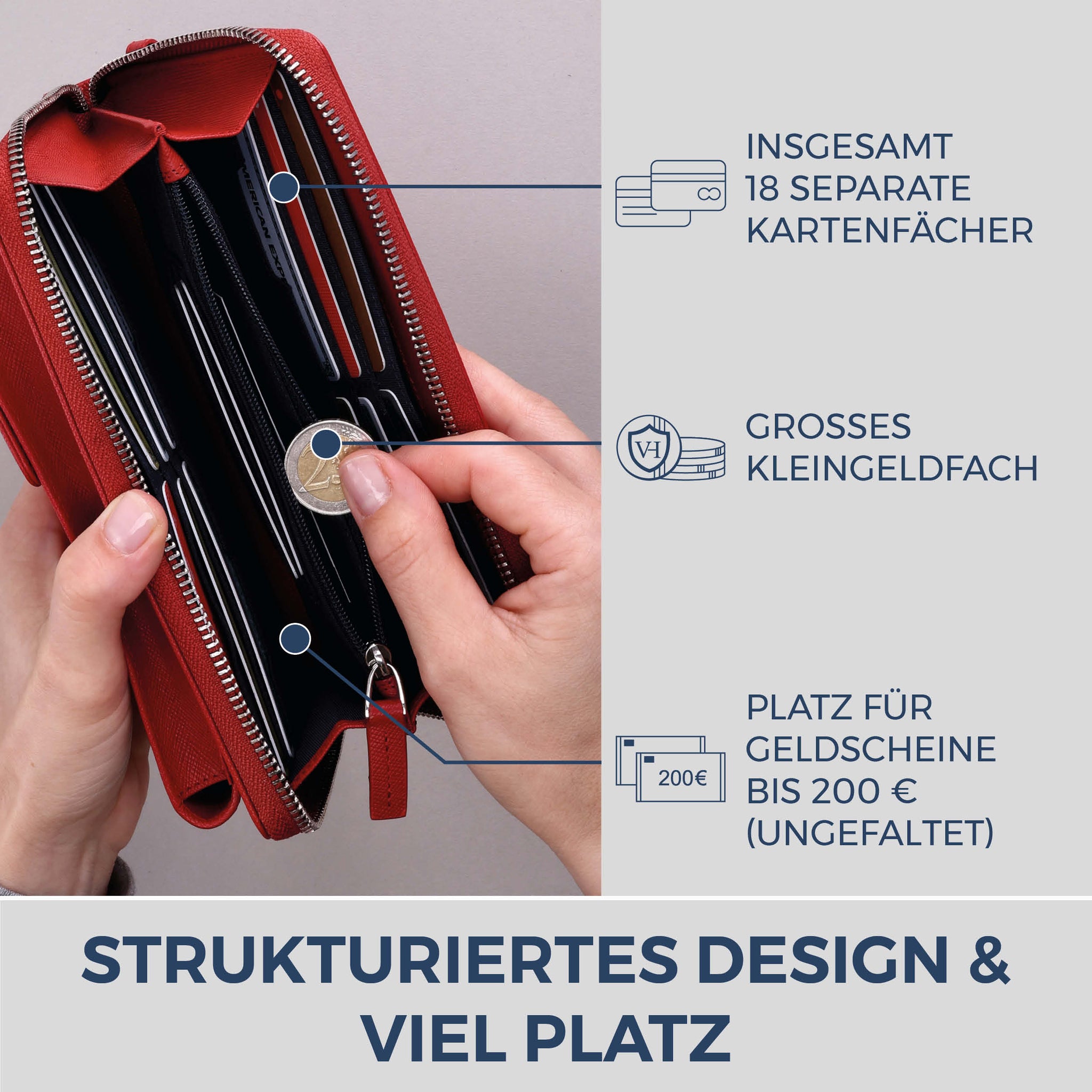 Geldbörse mit Handyfach, RFID-Schutz & 18 Kartenfächer (Saffiano)