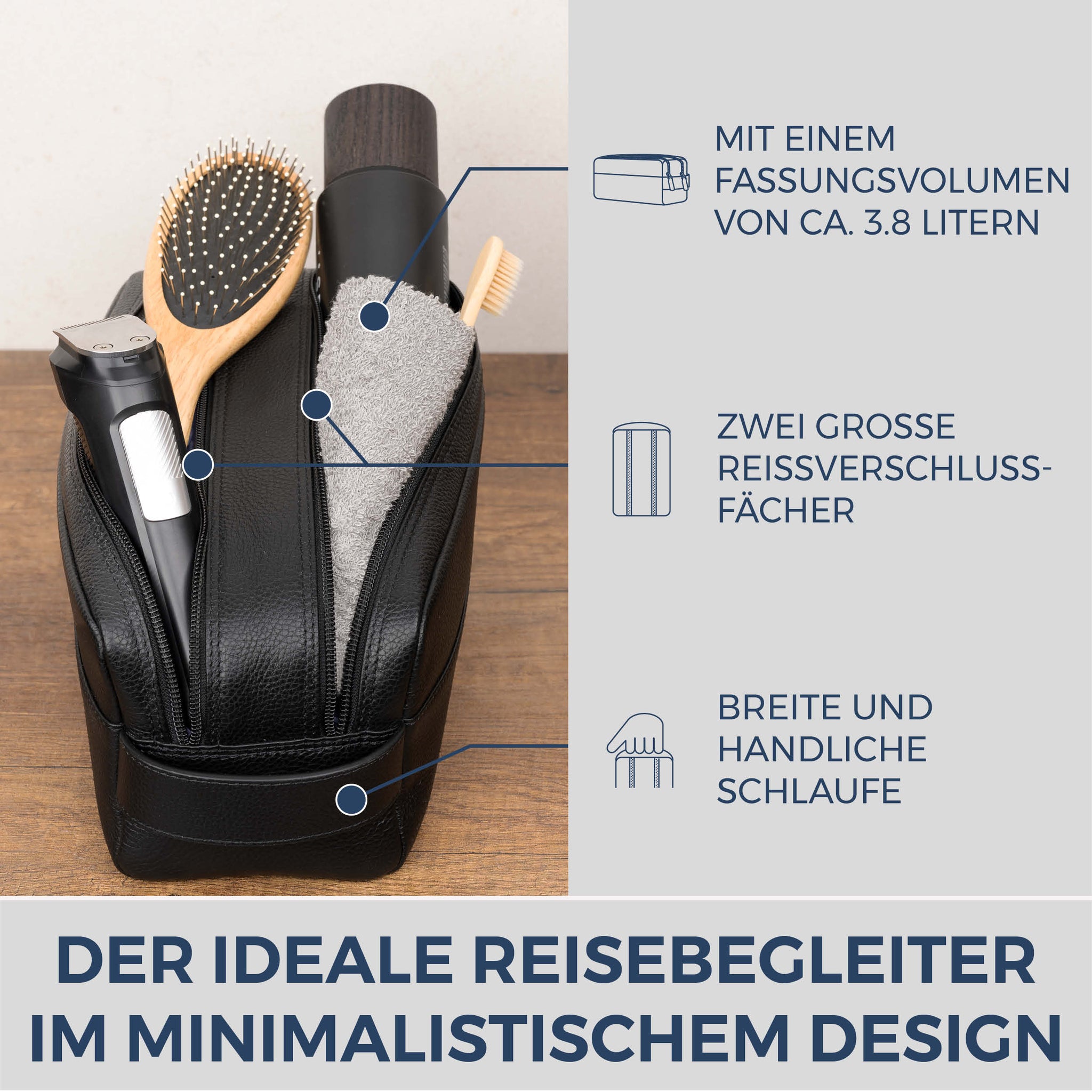 Kulturbeutel mit 2 Hauptfächern (Genarbt)