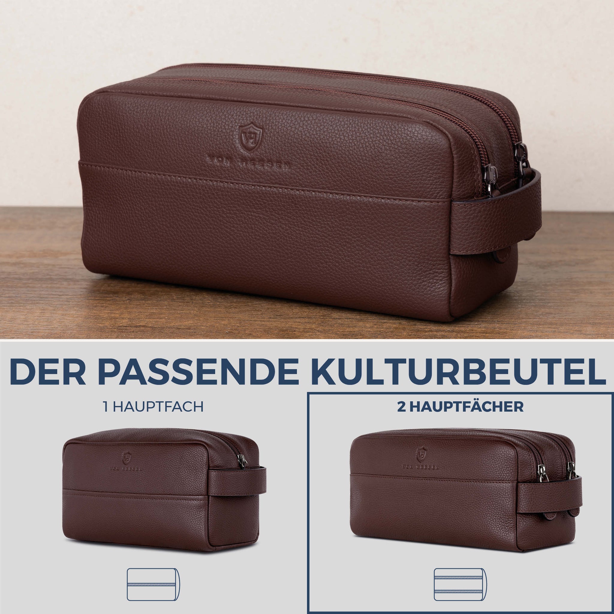 Kulturbeutel mit 2 Hauptfächern (Genarbt)