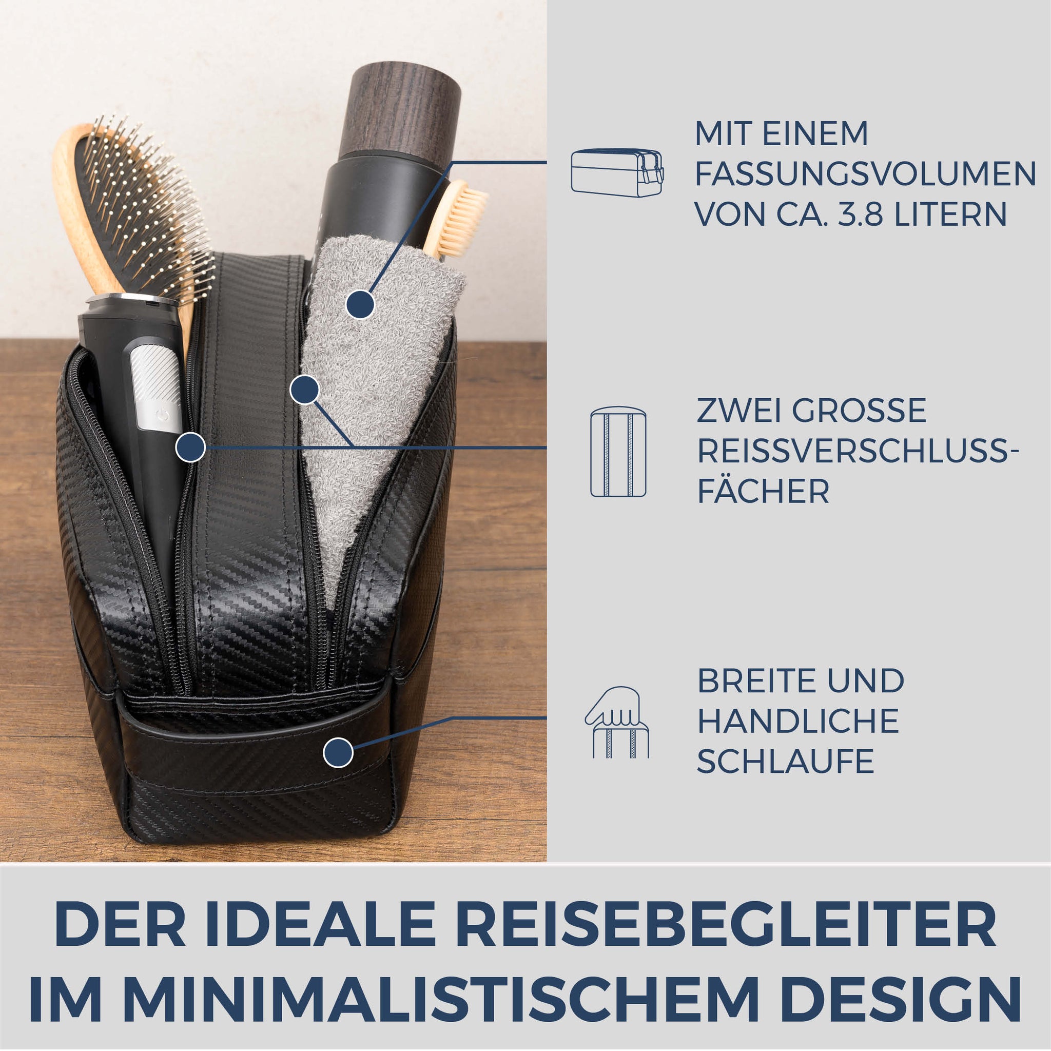 Kulturbeutel mit 2 Hauptfächern (Carbon)