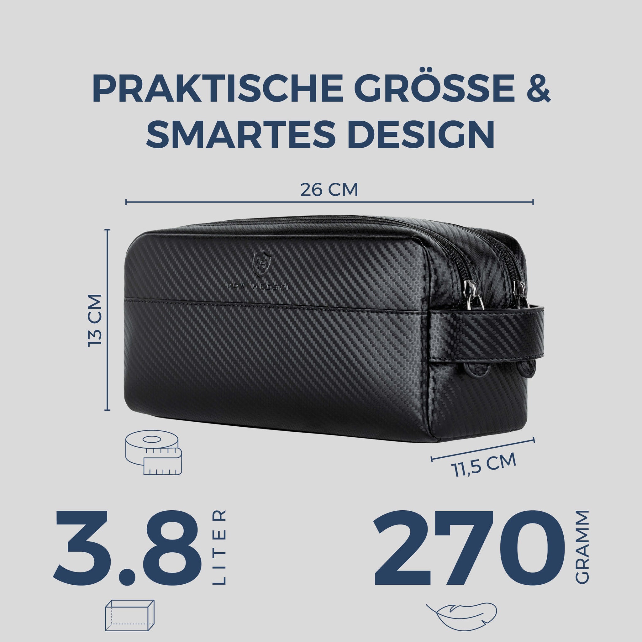 Kulturbeutel mit 2 Hauptfächern (Carbon)