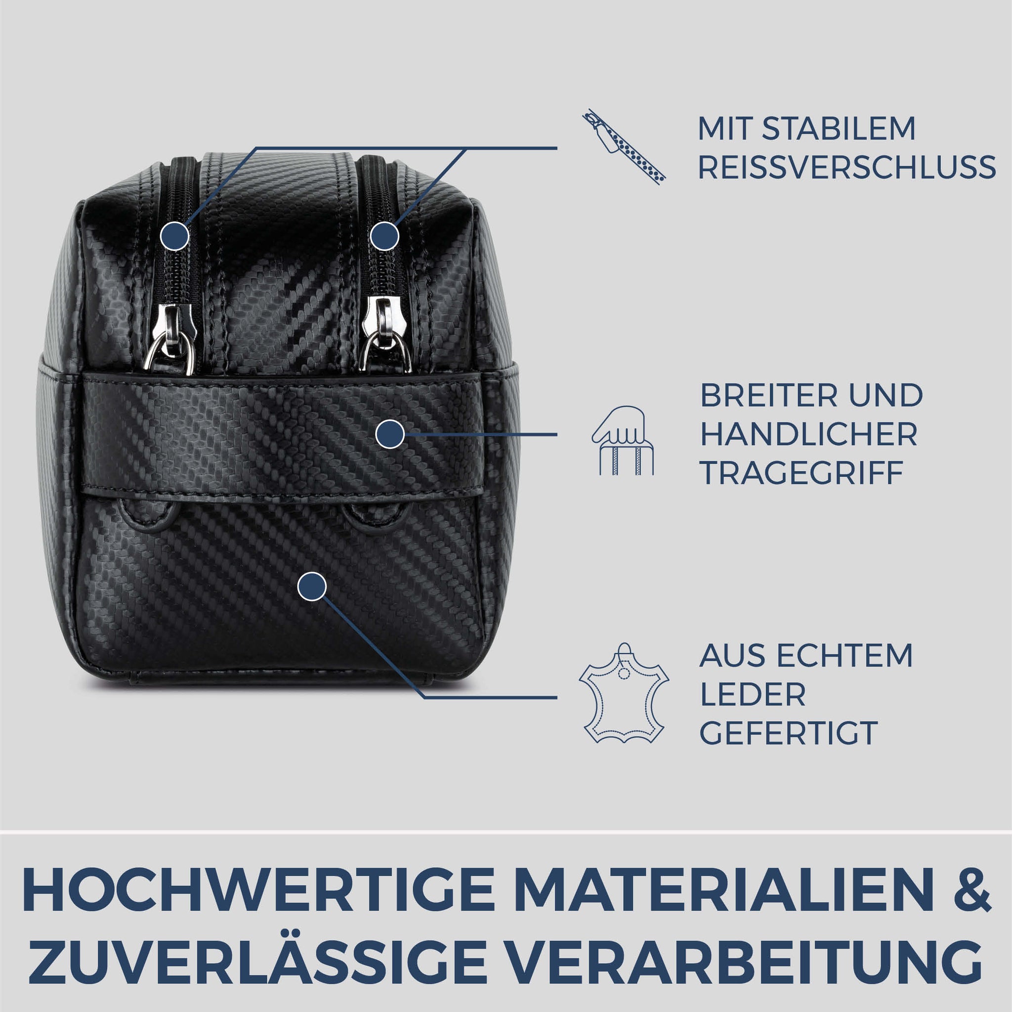 Kulturbeutel mit 2 Hauptfächern (Carbon)