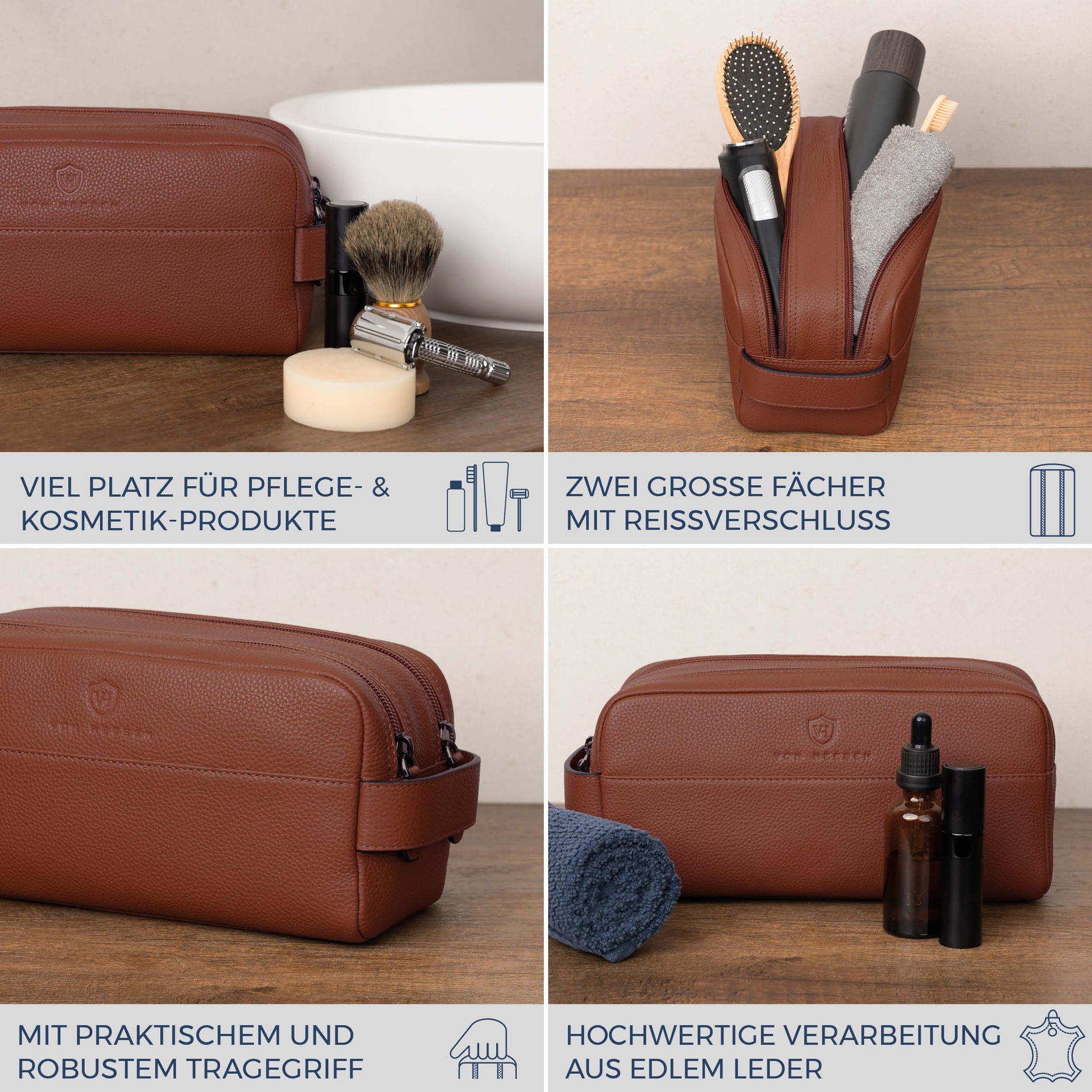 Kulturbeutel mit 2 Hauptfächern (Genarbt)