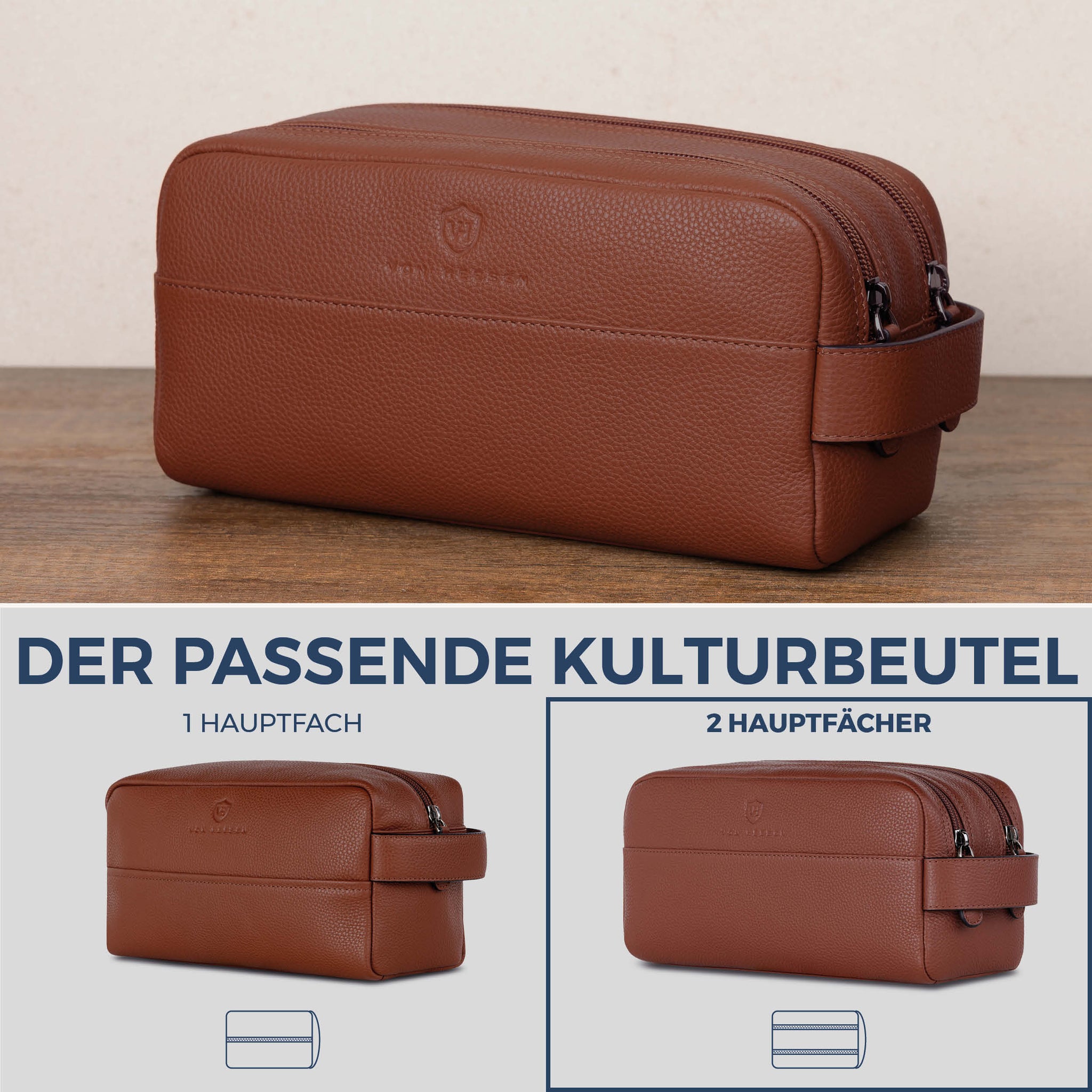 Kulturbeutel mit 2 Hauptfächern (Genarbt)