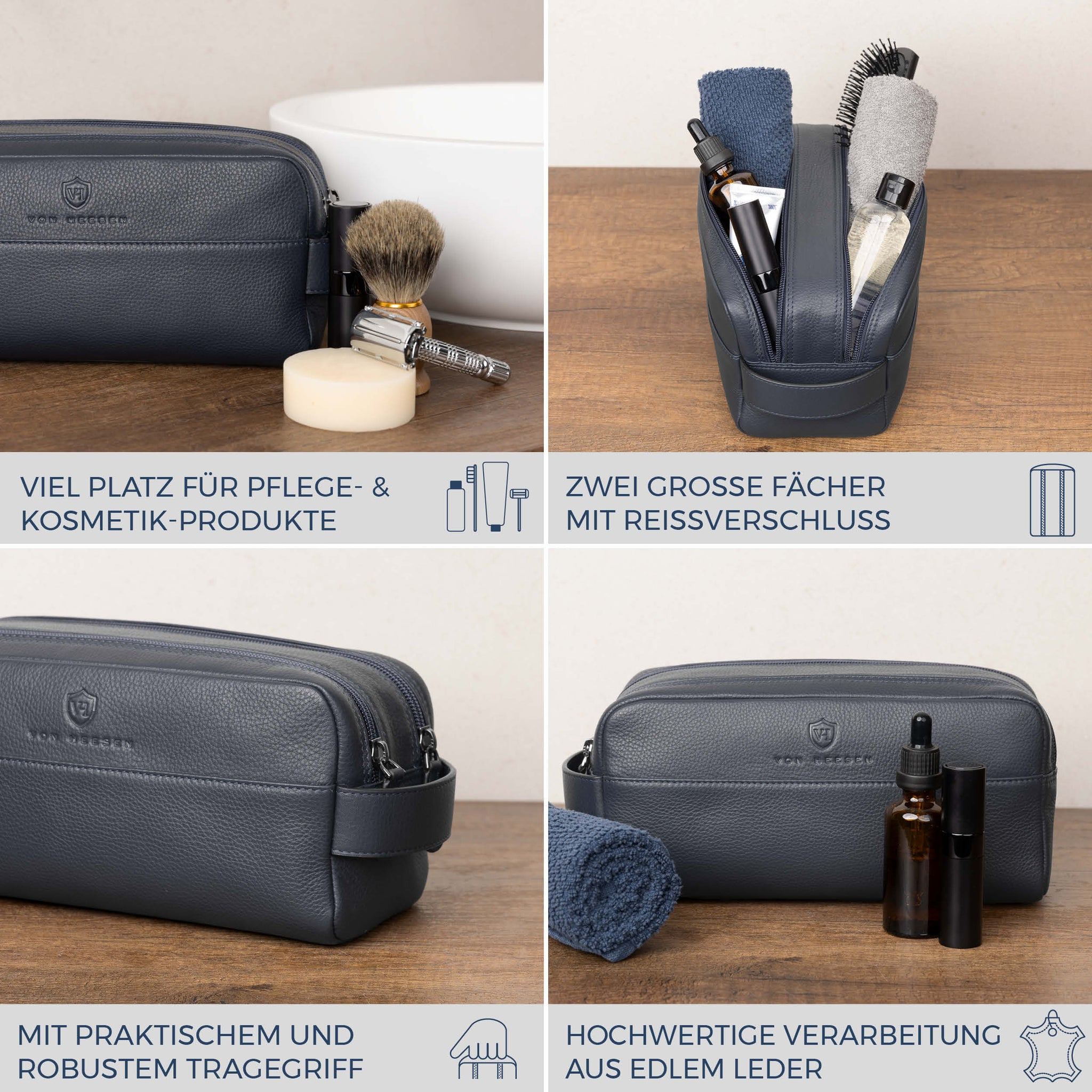 Kulturbeutel mit 2 Hauptfächern (Genarbt)